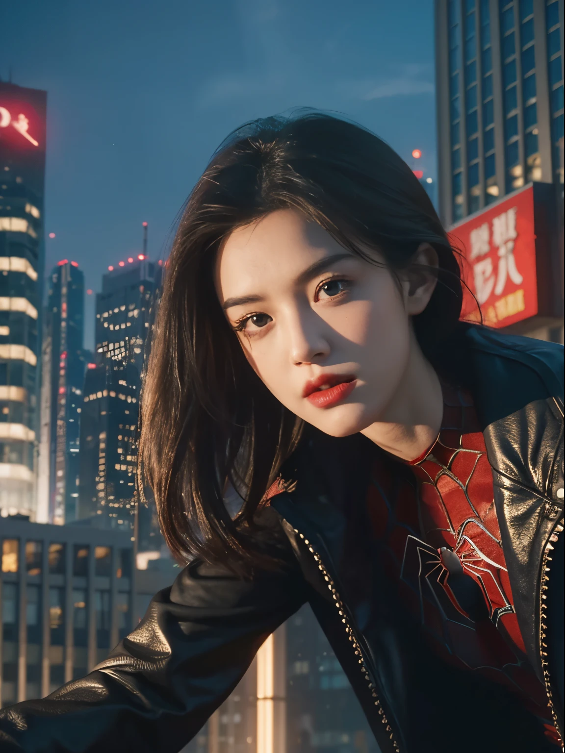 Spider-Woman - Spider-Man and Spider-Man in Dark City, Spidey'art-style, Enter the Spider-Verse, Spider-Man Universe, into the spider verse, Futuristic style Spider-Man, Thousands of morals!!!, 3840 x 2160, 3840x2160, Thousands of morals, Headquarters 4k wallpaper, Render using sfm, Ultra-detailed rendering