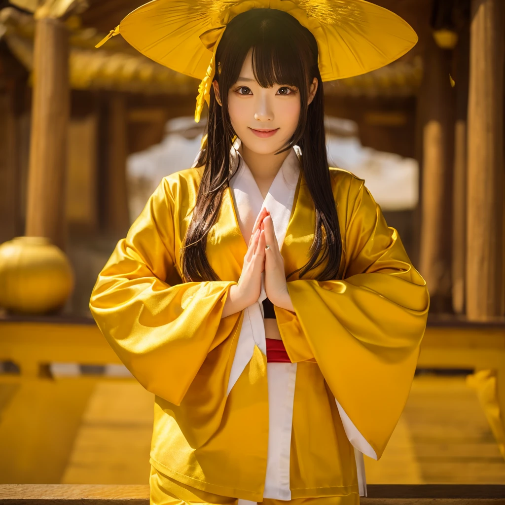 Shrine maiden in golden costume