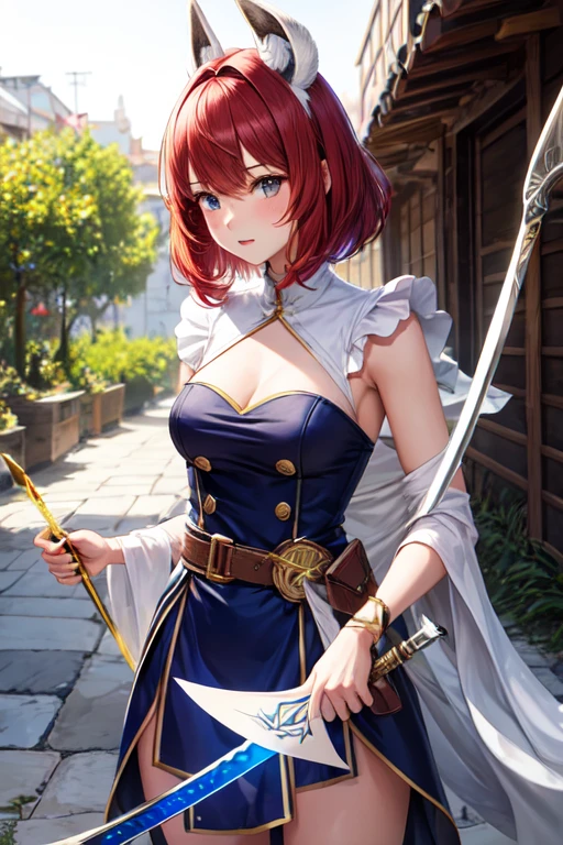 Anime style female character wearing blue and white clothing, Actress 👀 :8, zenra Thalia, Thalia, Inspired by cold plum, Portrait of the Knights of the Zodiac, youthful Thalia, Produced in collaboration with Anime Painter Studio, Actress, Samira from League of Legends, Portrait of anime heroine, In the anime painter studio,Three Kingdoms,Dynasty Warriors,Pink Eyes,huge ,White skin tone