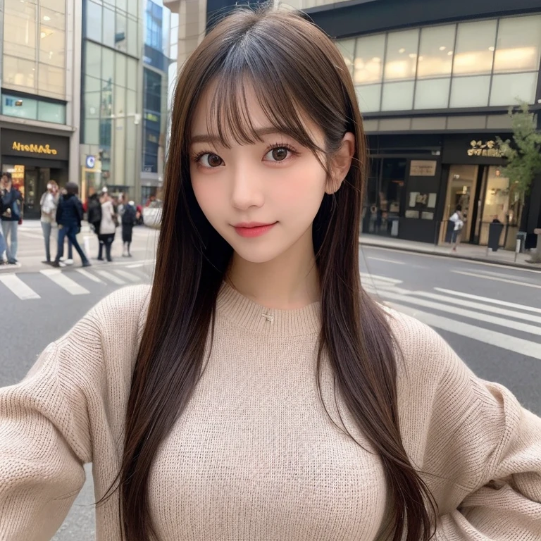 masutepiece, 1 girl in、Best Quality, Ultra-detailed, finely detail, hight resolution, 8K Wallpaper, Perfect dynamic composition, Beautiful detailed eyes, timido, Women's Fashion,Natural Color Lip, twin-tail hair. Bold sexy poses, Harajuku、17 years old girl、Cute、Sexy shot looking at camera,Colossal tits、Plump lips、Smile、Knitted clothing