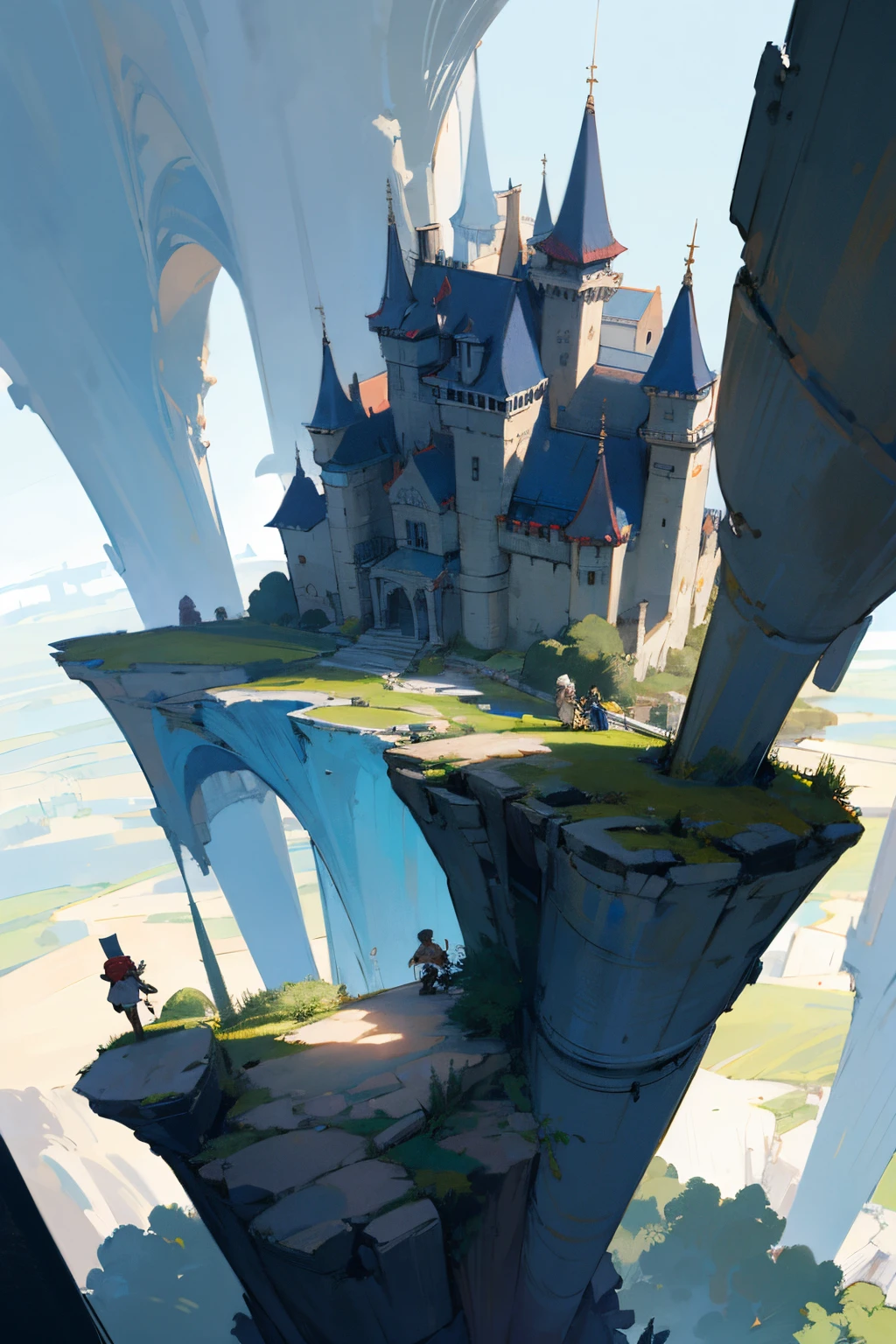 Knights discovering abandon castle, Fantasy environment, stand on the top of cliff