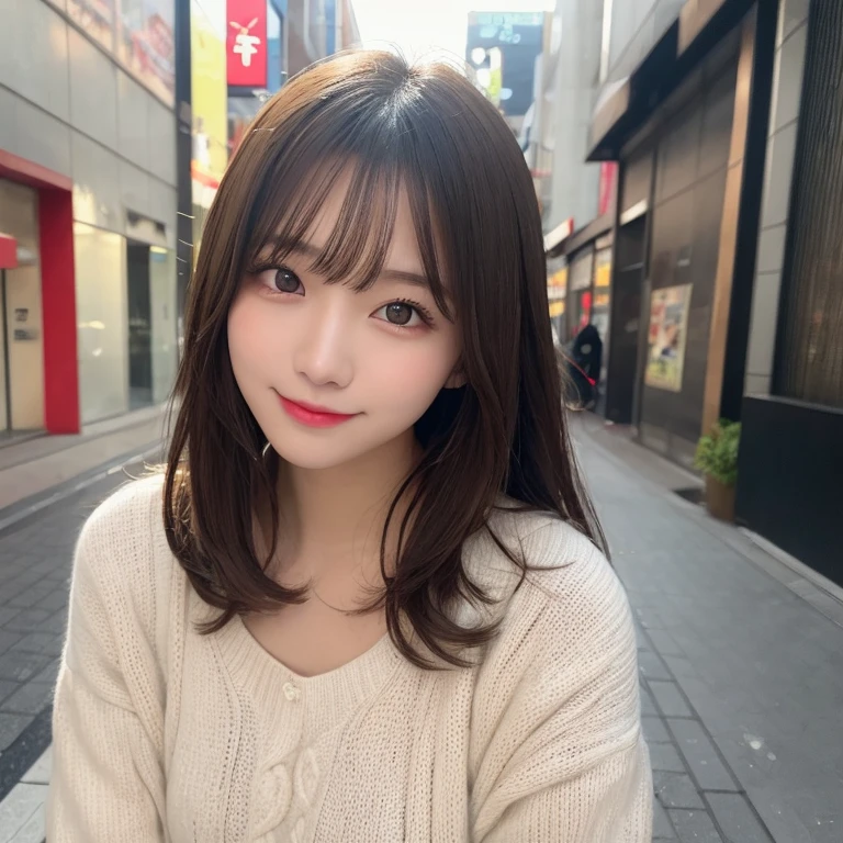 masutepiece, 1 girl in、Best Quality, Ultra-detailed, finely detail, hight resolution, 8K Wallpaper, Perfect dynamic composition, Beautiful detailed eyes, timido, Women's Fashion,Natural Color Lip, twin-tail hair. Bold sexy poses, Harajuku、17 years old girl、Cute、Sexy shot looking at camera,Colossal tits、Plump lips、Smile、Knitted clothing、