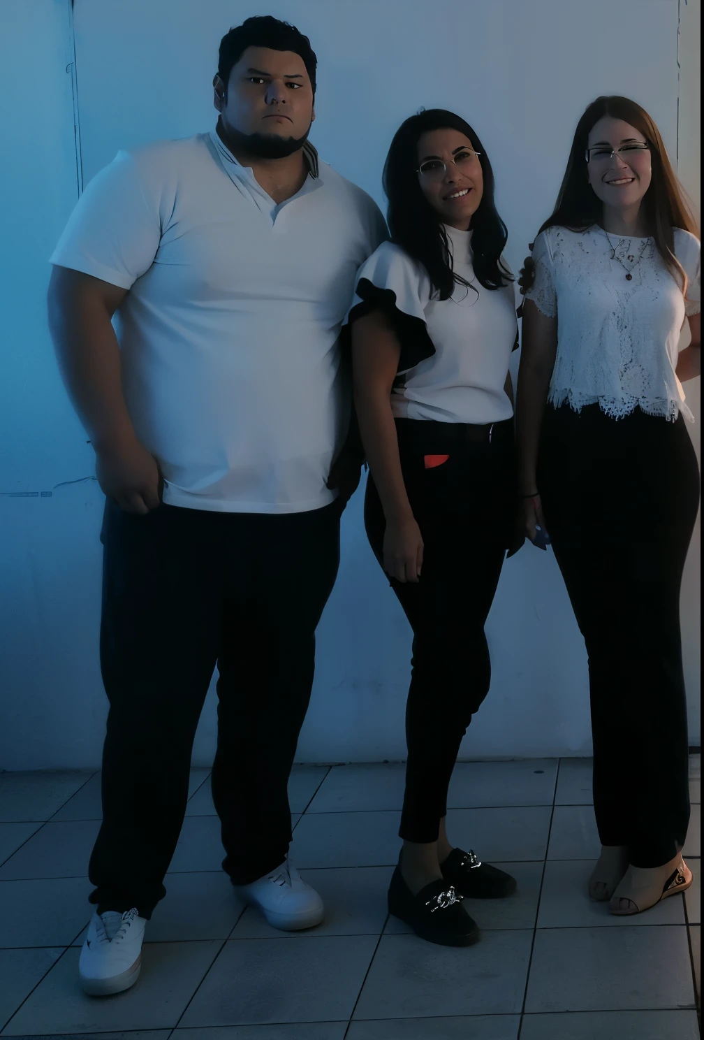 three people standing next to each other in a building, taken in 2 0 2 0, modeling for dulce and gabanna, profile image, by david rubín, taken in the early 2020s, 🔞🤡, smooth in _ the background, with two characters, profile picture, smooth in the background, profile photo, by Fernando Gerassi