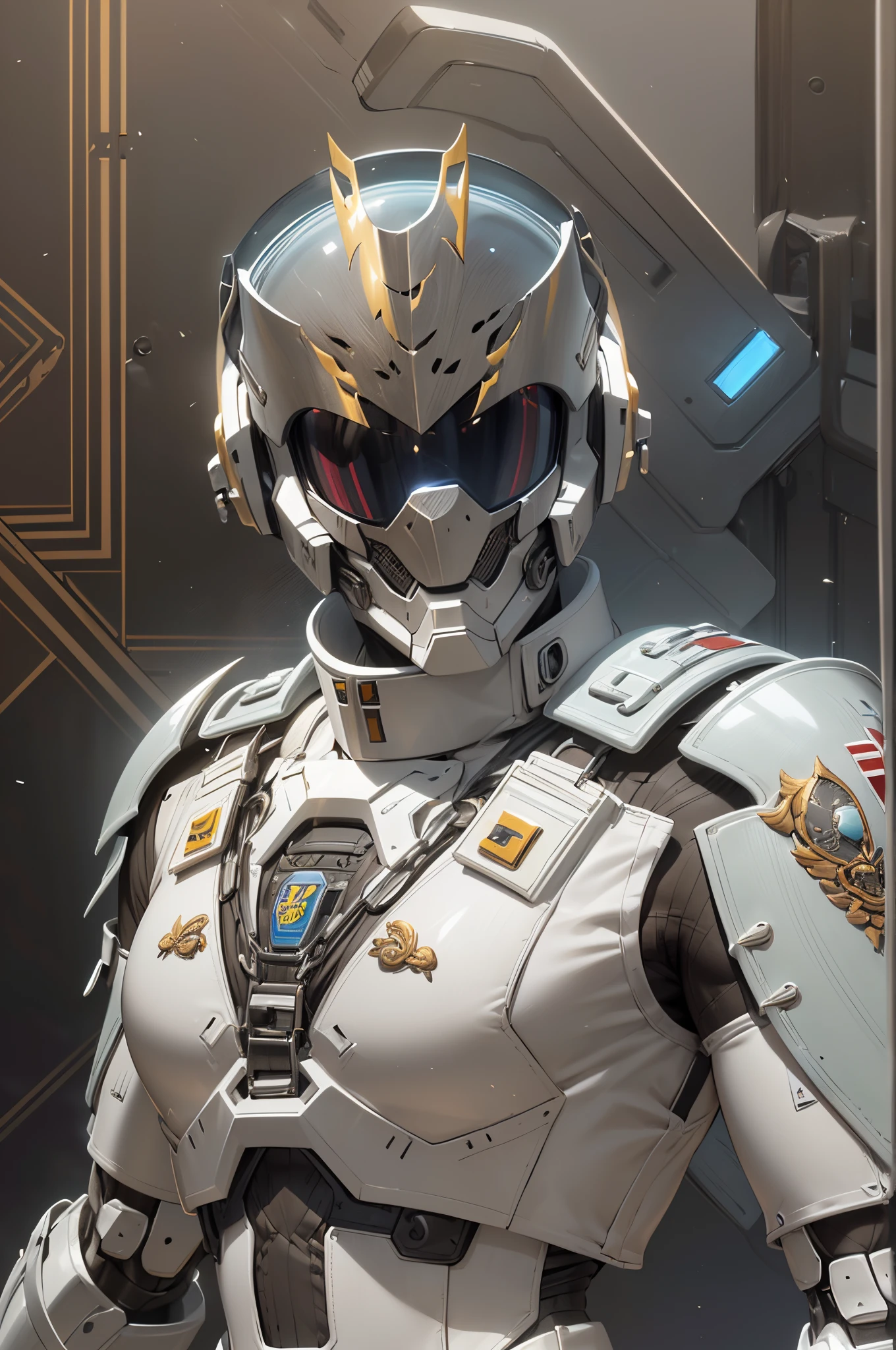 (((An epic and visually stunning digital anime masterpiece featuring a sylphlike masculine ((male:1.5)) decorated military soldier angel clad in a sleek yet tactical armored yet decorated military trench coat:1.2))), (((flat masculine male chest:1.5, mechanical mecha knight head with a narrow visor:1.5))), (((the character is adorned in a (scifi tactical armored open front trench coat with a built in exoskeleton, hood pulled up) (over a form fitted armor plated yet super sleek and revealing under suit with waist cut outs), the armor plating on the upper arms and shoulders beautifully engraved))):1.4. The image showcases the intricacies of the character’s armor and clothing:1.5, ((capturing their flamboyant essence and heavy mecha aesthetic:1.2)). The character also possesses an androgynous charm, (((with slim yet heavily muscled physique:1.2, sylphlike with a sleek waist, toned yet beautifully sleek cybernetic arms:1.3, mechanical arms and legs:1.3, mecha muscles:1.3))), looking at viewer, (((dieselpunk:1.3)))