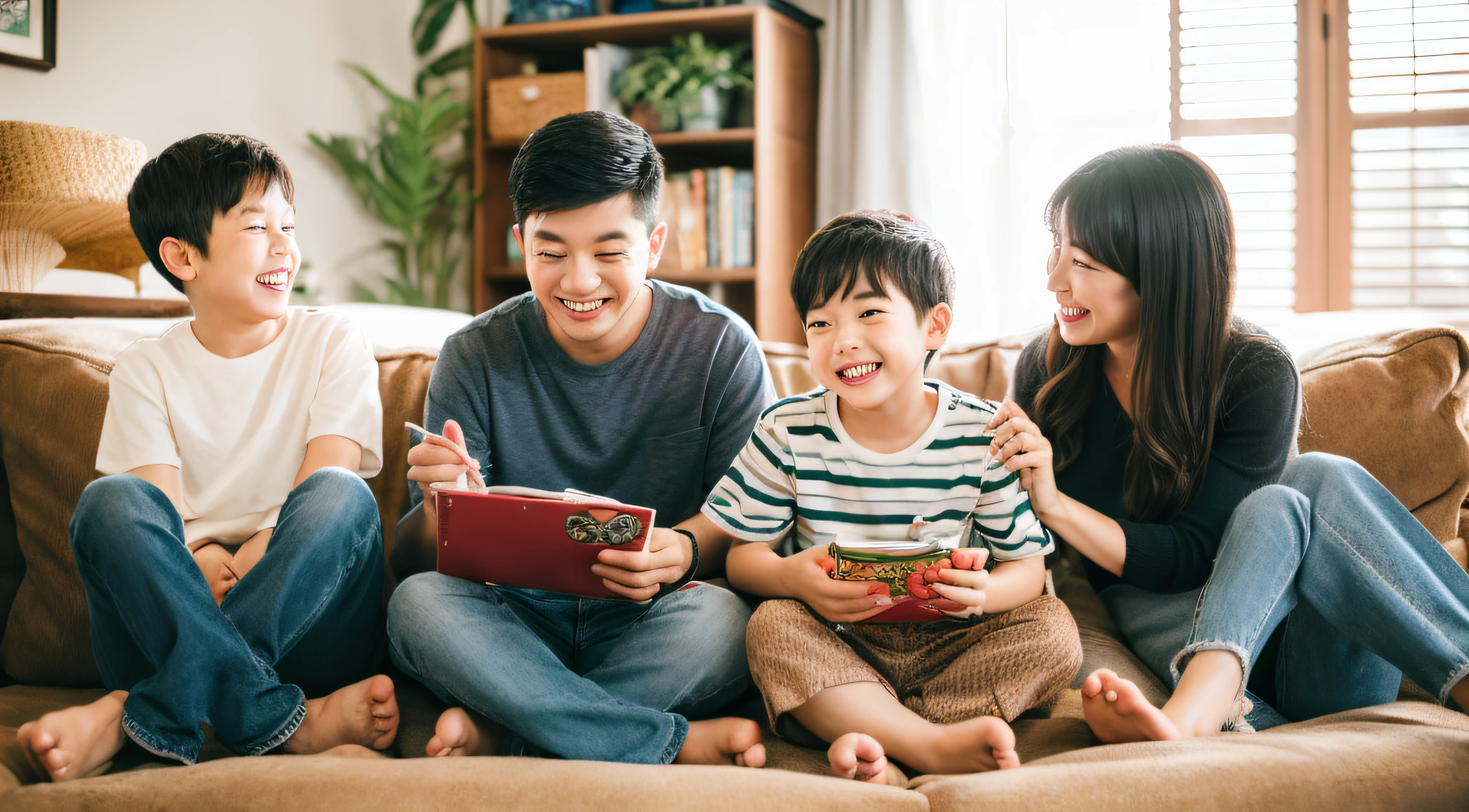 Family Photography　chichi　mommy　3 Children　japanes　sofas　Smile