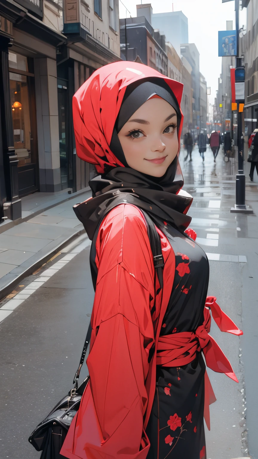 women smiling , outside , wearing hijab