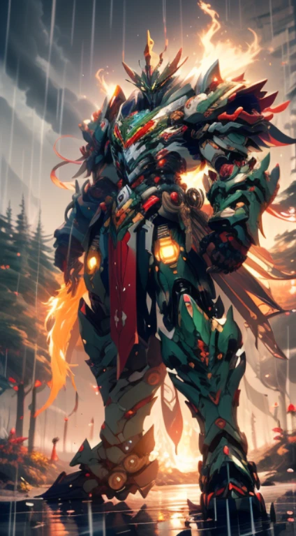 Robot Elf King, Thin and tall,Lumpaulin,sharp talons,独奏,High hills,ln the forest,rainy evening,Lumpaulin,epic, HighDynamicRange, hyper-detailing, 电影灯光