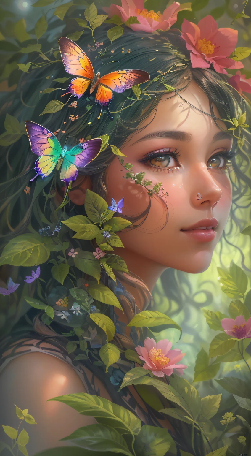 In a magical world, A plant girl with glowing vines and flowers, Delicate skin,Ethereal beauty appears. She is surrounded by vibrant and charming foliage, Colorful petals seem to be dancing in the wind. her eyes glistening with a hint of mystery, Reflecting the wonders of her mysterious world. Her lips, Decorated with natural rose tones, Exudes a gentle and charming smile. The exquisite details of her eyes and face accentuate her otherworldly charm.
The medium used to depict this mesmerizing scene is a captivating blend of digital illustration and surrealism. The rich textures and intricate patterns of flowers and plants create a dreamy and ethereal atmosphere. Vibrant colors and soft lighting enhance the magical ambience, Give artwork depth and vitality.
Other details of the artwork include the girl's flowing leaf-like hair, Extending gracefully and blending in with the surrounding botanical wonders. The intricate details on her dress reveal the harmony between nature and mystical essence, Delicate vines and petals intricately intertwined. Butterflies and hummingbirds danced around her, Add a touch of whimsy and life to the scene.
In terms of image quality, This artwork is of the best quality, with high resolution (4K 或 8K) and ultra-detailed renderings. vibrant with colors、with dynamism, Create visually stunning masterpieces. The overall style of the artwork blends fantasy realism and magical surrealism, Spark the imagination,Taking viewers into a world of wonder and awe.
The color palette of this artwork leans towards a warm and vibrant spectrum, Focus on abundant green vegetables, vibrant pink, and deep purple. Soft and charming lighting, Casting soft sunlight through the leaves, Create light and shadow effects,Add depth and dimensionality to your scene.
All-encompassing, This artwork depicts an enchanting scene of a plant girl in a magical world, Surrounded by vibrant foliage,exuding an ethereal beauty. The fusion of digital illustration and surrealism creates visually captivating works of art, Vibrant colors and soft lighting enhance the magical ambience. An exploration of the wonders of nature and the mysterious side of the Magic Kingdom, Inviting viewers to immerse themselves in a world where dreams and reality intersect.