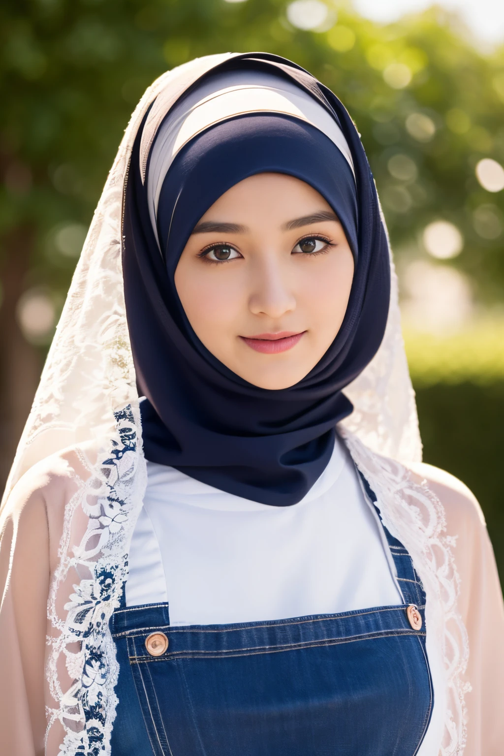 top-quality,Beautiful detailed hijabi,Bewitching face,mongol teen model,long lashes,Wearing a colorful (naked_apron),Hide your mouth with a lace cloth,Detailed details,Colossal tits,sideboobs,stares at the camera