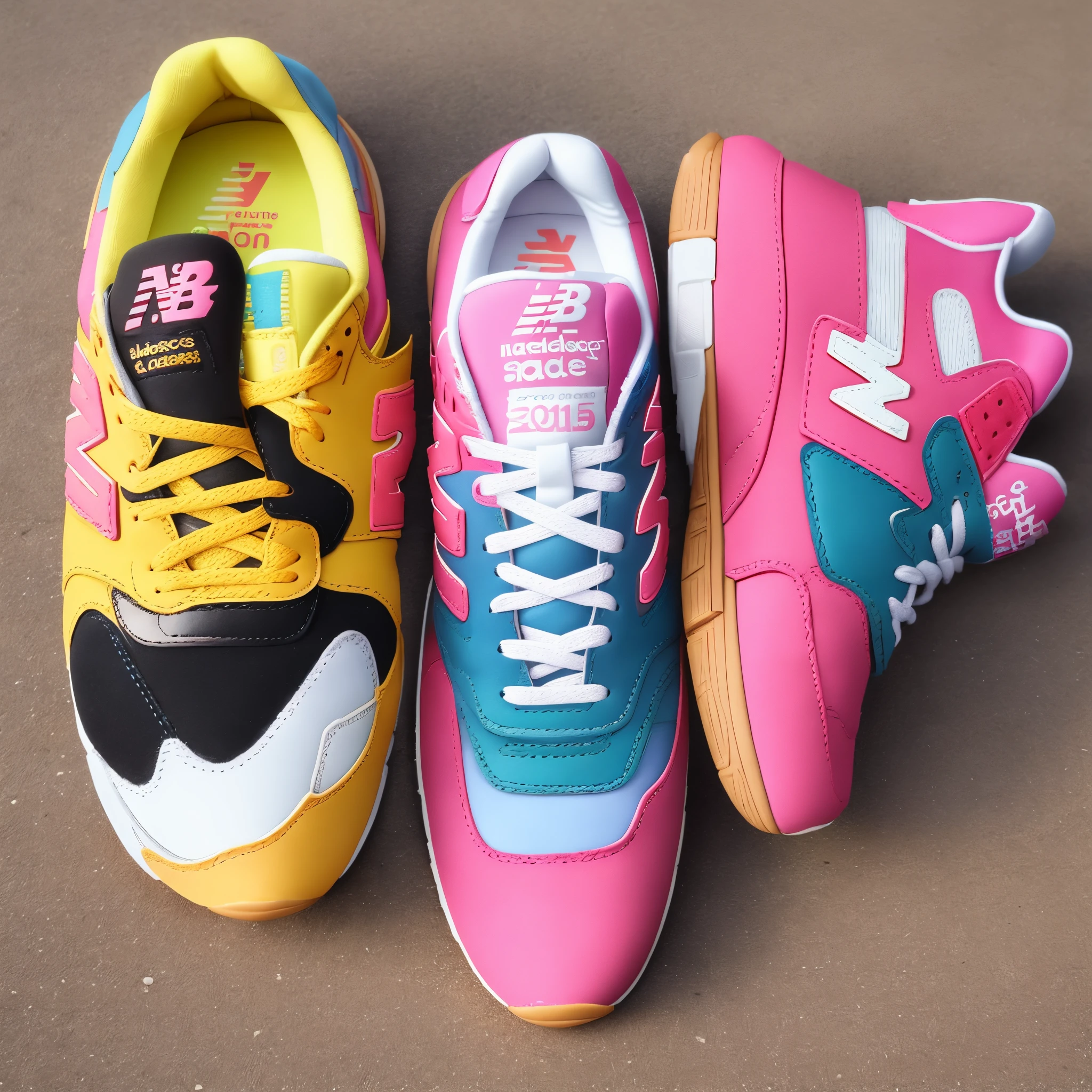 New balance shoes with yellow and pink laces