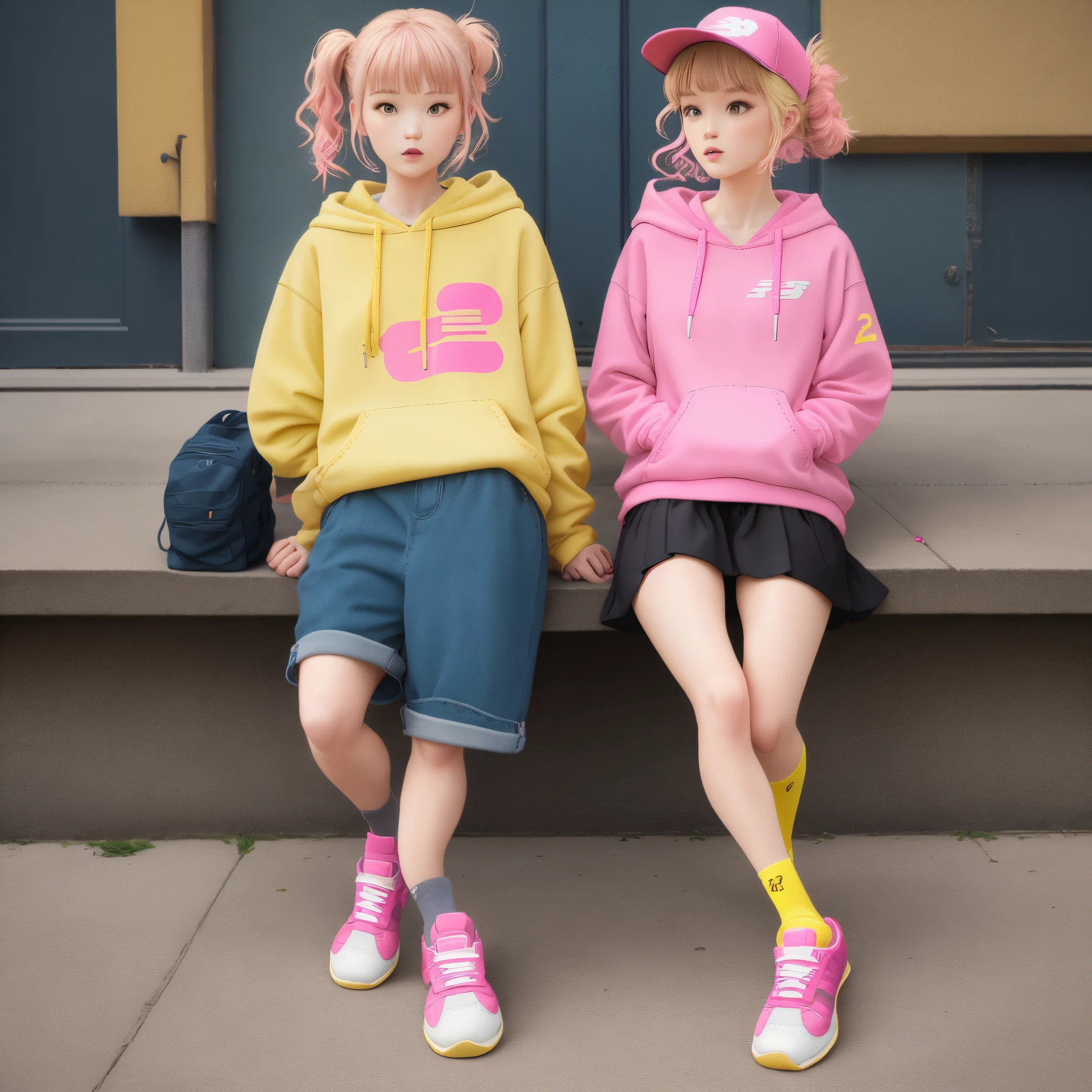 New balance shoes with yellow and pink laces