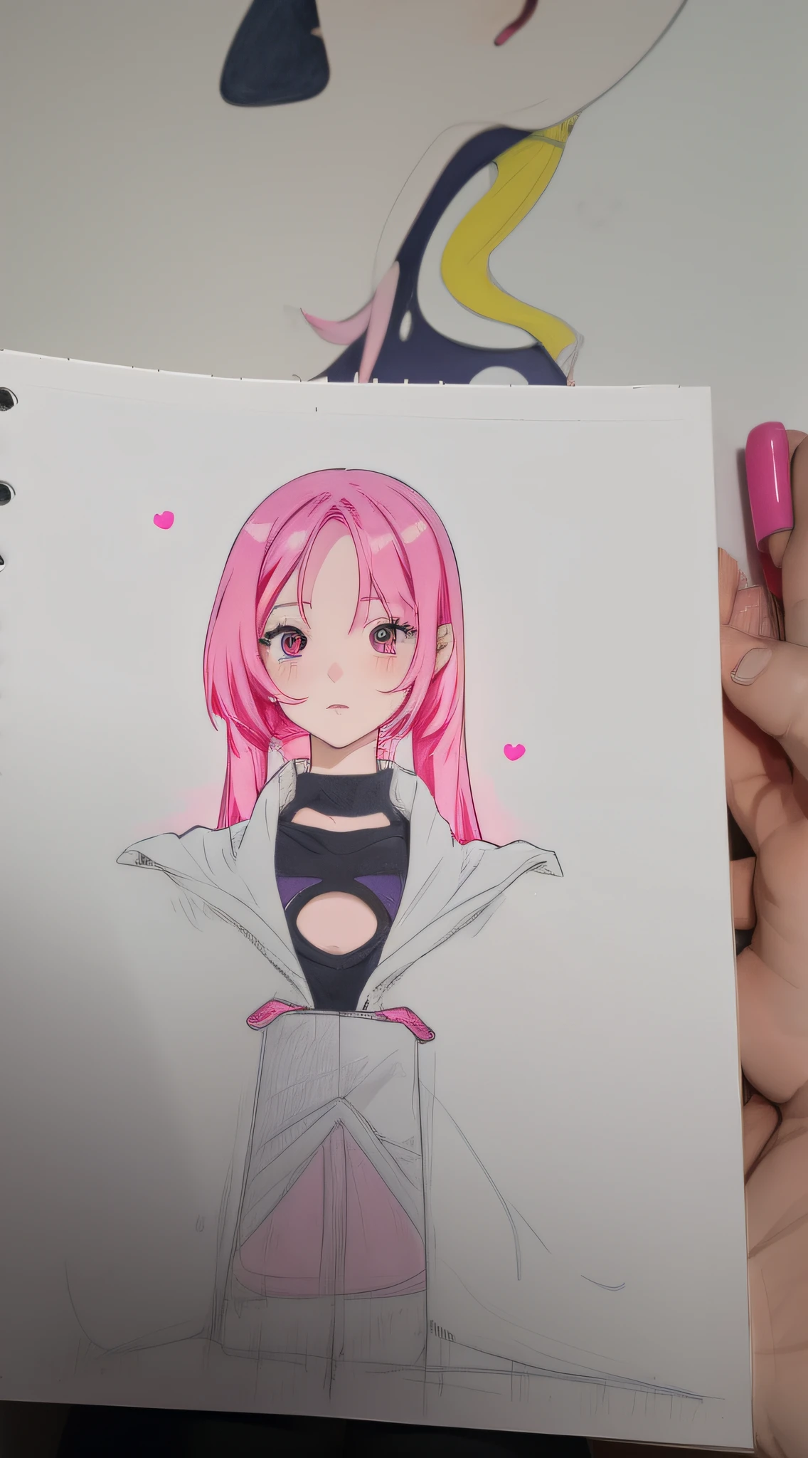 someone is drawing a picture of a girl with pink hair, with out shading, in an anime style, an anime drawing, colored drawing, high quality colored sketch, anime style character, inspired by Izzy Medrano, colored sketch, inspired by INO, anime style drawing, anime styled, in anime style, in the art style of 8 0 s anime