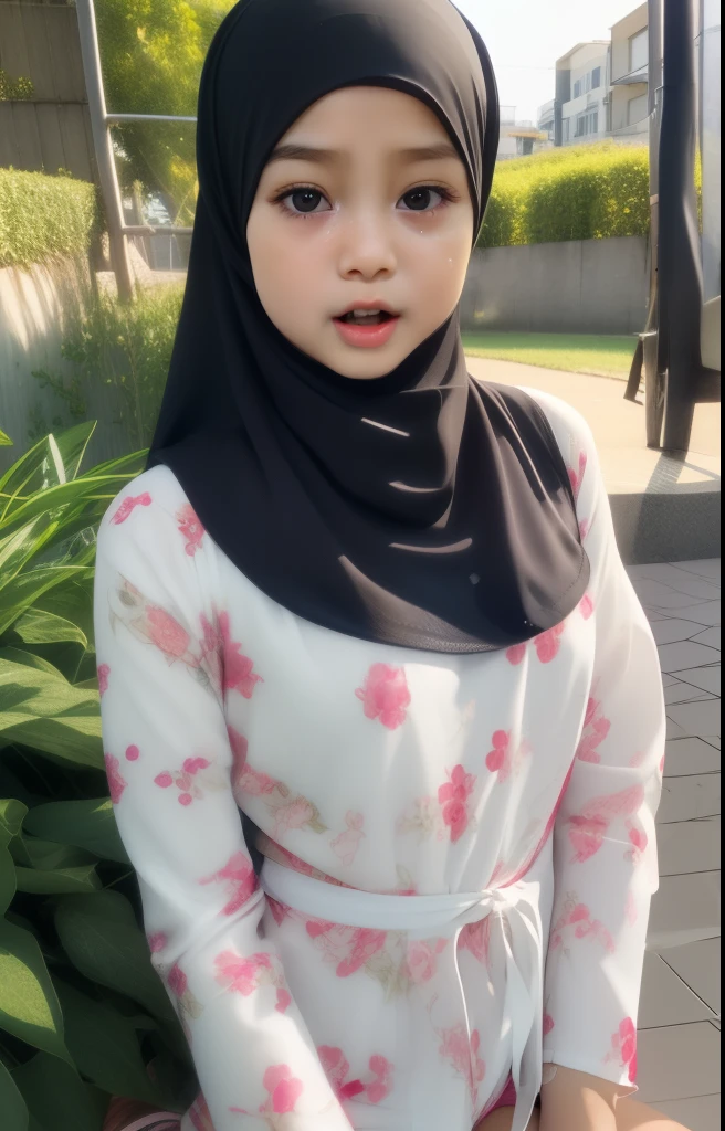 LACE, (strapless Colourful bra, (floral pattern), ((Open mouth)), Naked singlet (((SHORT HIJAB MALAY GIRL))), masutepiece, High quality, UHD 32K, Realistic face, Realistic skin feeling , A Japanese Lady, 8 years old, , Very cute and baby-like face, (((FLAT CHEST))), (MATRIX WORLD), ((look In front  at the camera and SADNESS)), (((WHITE))), (((CUTE GIRL))), ((CHUBBY)), (undress, Rainbow, at river