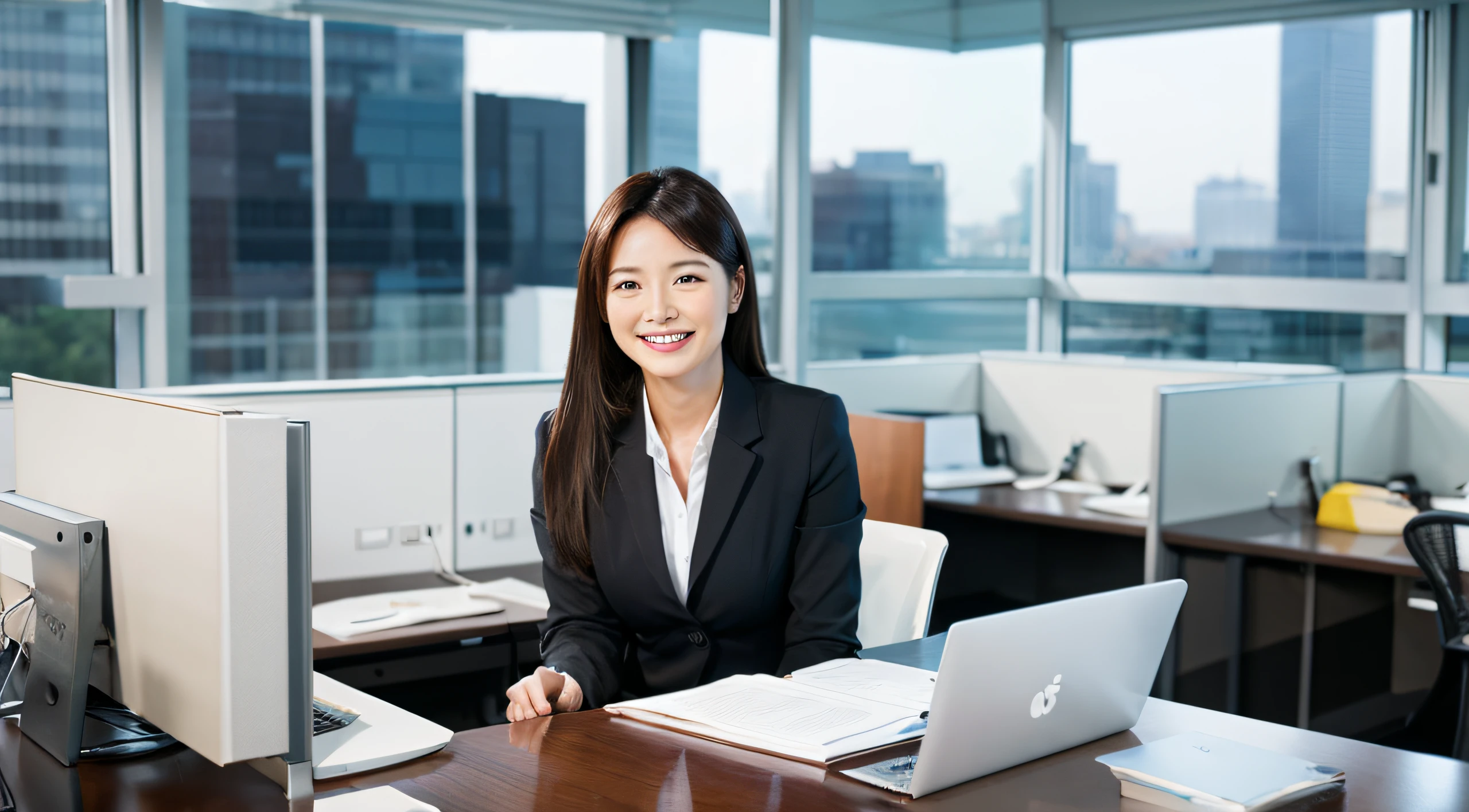 businessman woman　s Office　A smile