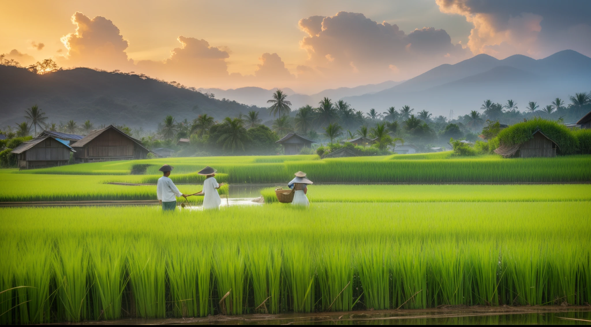 The scenery of the rice fields always gives people a sense of calm and spaciousness, as if soothing the softness of the depths of the soul. On an early morning, the breeze blows and the ears of rice in the rice fields glow golden yellow in the sun, which is a beautiful start.
The ears of rice in the rice fields rise high and sway in the wind, like patches of golden ocean, choppy waves. Under the sunlight, the rice ears feel as dazzling as gold, giving off an intoxicating aroma that makes people feel incomparably beautiful.
In the rice fields, countless farmers are busy working, walking around the fields with hoes, shovels or large baskets on their backs. They worked hard, sweat rolling down their foreheads, stirring up circles of ripples.
There is a small stream in the rice field, the water is clear and transparent, the water is gurgling, quiet and wonderful. By the stream, the lush reeds and weeping willows gently sway, seemingly bringing a sense of vitality and vitality to the stream.
As the sun sets, the ears of rice in the rice fields keep rubbing with the evening breeze, making a rustling sound. In this calm atmosphere, the birds in the rice fields sing nocturnes and the calls of cicadas are heard, giving a sense of tranquility.
As night falls, the scene in the rice fields becomes even more beautiful. In the darkness, the ears of rice stand in the wind, like patches of black ocean, exuding a mysterious aura. In the middle of the rice field, the lights of the farm flicker among the ears of rice, creating a romantic atmosphere for the entire rice field.
In short, the scenery of the rice fields is always full of vitality and beauty of life. Here, you can feel the gift of nature and the essence of life, which makes people feel