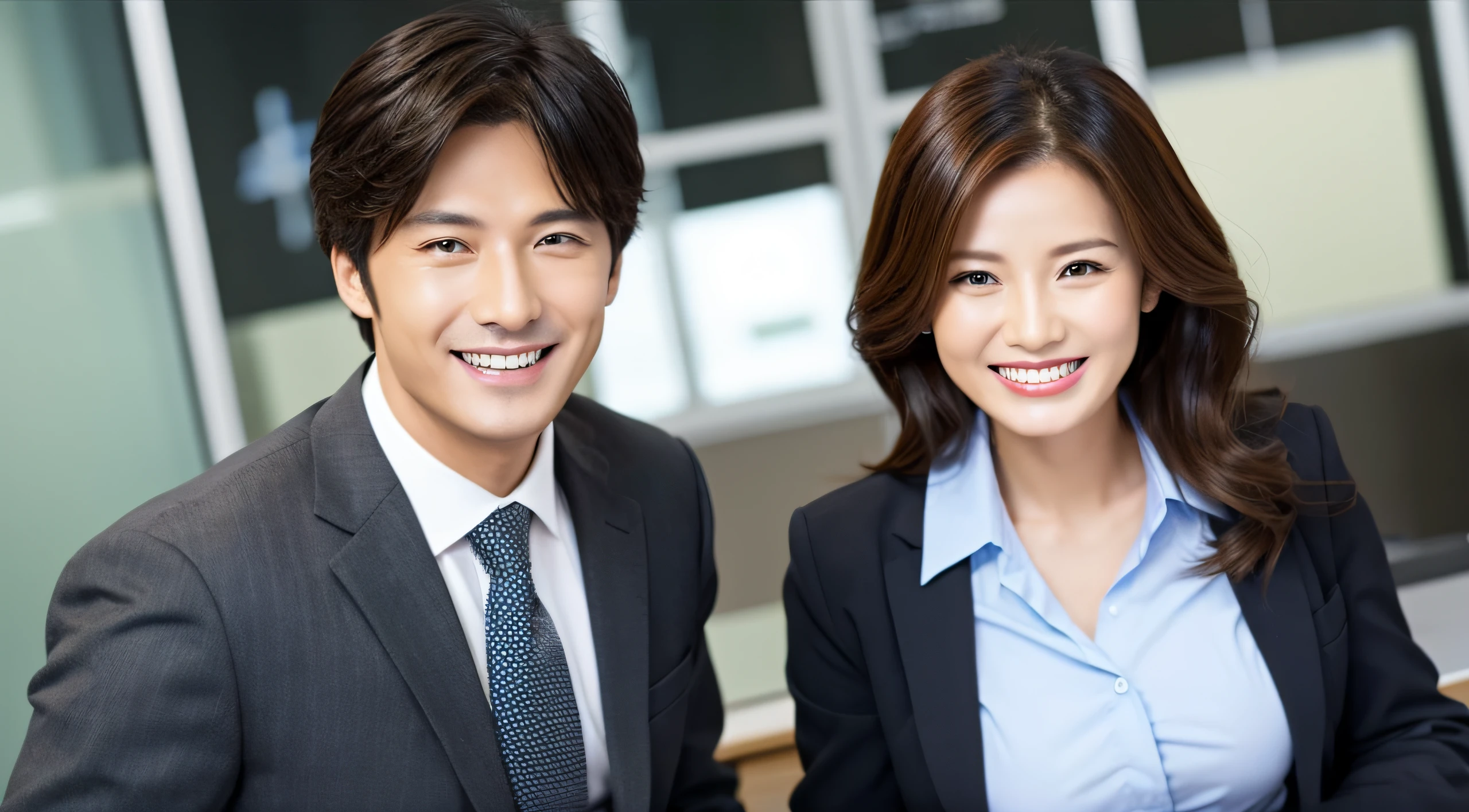 businessman woman and man　s Office　A smile