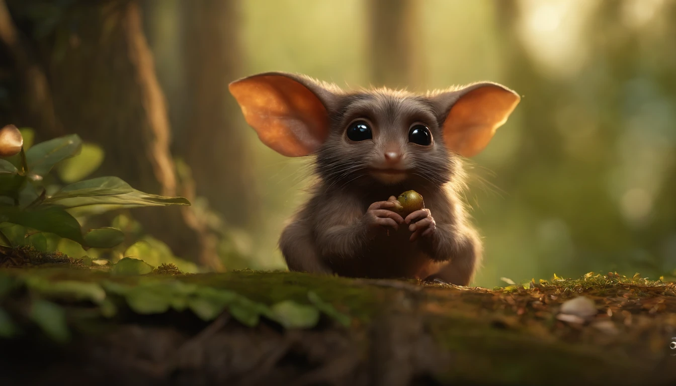 真实感, Realism, Close up of cute tiny fireflies around a huge oak tree, Morning lighting, dew, illuminate the bush, a detailed painting, cgsociety, Detailed painting, artstation hd, high detail, cgsociety, photo realism, Concept art, artstation hd, official arts, bokeh ,(CBZBB:1.25), ((gremlin, taupe),Zhkute, Small, baby, Beautiful, Fantasy art, deviant art, trending artstation, Digital Art, Detailed, Realistic, humanoid, character, loves music, holding a huge acorn in his paws, tiny, Cinematic shot, cinematic portrait of a mole gremlin, cute character, holding an acorn in his paws, looks like a gremlin, large ears, elongated nose,,,,,,, 真实感, Realism, tmasterpiece, Brad Jongsan walks in the jungle (Night of the Fireflies), (higly detailed: 1 1), rough face, natural skin, tousled, five toes, hiquality, NSFW, pretty eyes, (Detailed face and eyes), (s face: 1 2), tumult, Complementary, real-photo, ........PSD, Lightweight Film Photography, sharp-focus, contrast lighting, Detail Skin, high resolution 8k, Crazy detailing, Realistic, professional photo of a, 8K UHD, dslr, soft light, hiquality, film grains, Fujifilm XT3