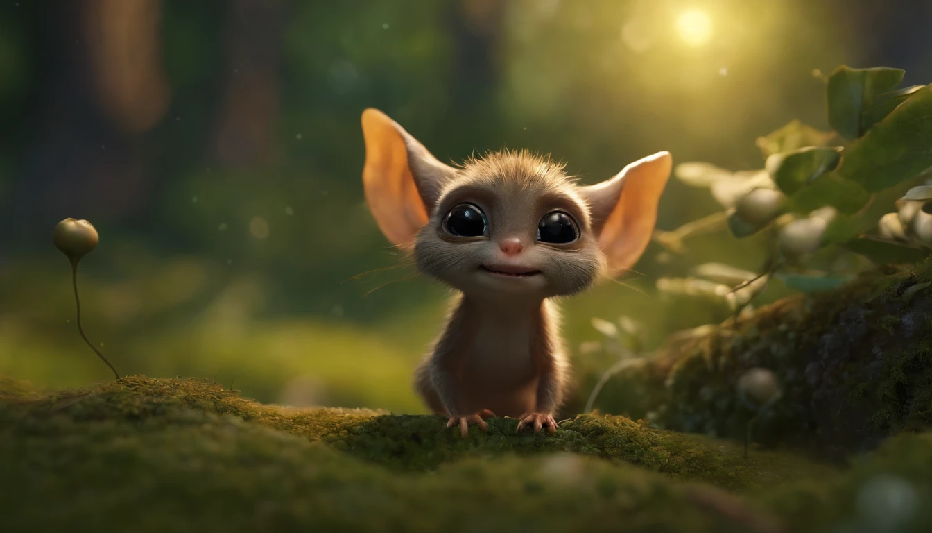 真实感, Realism, Close up of cute tiny fireflies around a huge oak tree, Morning lighting, dew, illuminate the bush, a detailed painting, cgsociety, Detailed painting, artstation hd, high detail, cgsociety, photo realism, Concept art, artstation hd, official arts, bokeh ,(CBZBB:1.25), ((gremlin, taupe),Zhkute, Small, baby, Beautiful, Fantasy art, deviant art, trending artstation, Digital Art, Detailed, Realistic, humanoid, character, loves music, holding a huge acorn in his paws, tiny, Cinematic shot, cinematic portrait of a mole gremlin, cute character, holding an acorn in his paws, looks like a gremlin, large ears, elongated nose,,,,,,, 真实感, Realism, tmasterpiece, Brad Jongsan walks in the jungle (Night of the Fireflies), (higly detailed: 1 1), rough face, natural skin, tousled, five toes, hiquality, NSFW, pretty eyes, (Detailed face and eyes), (s face: 1 2), tumult, Complementary, real-photo, ........PSD, Lightweight Film Photography, sharp-focus, contrast lighting, Detail Skin, high resolution 8k, Crazy detailing, Realistic, professional photo of a, 8K UHD, dslr, soft light, hiquality, film grains, Fujifilm XT3