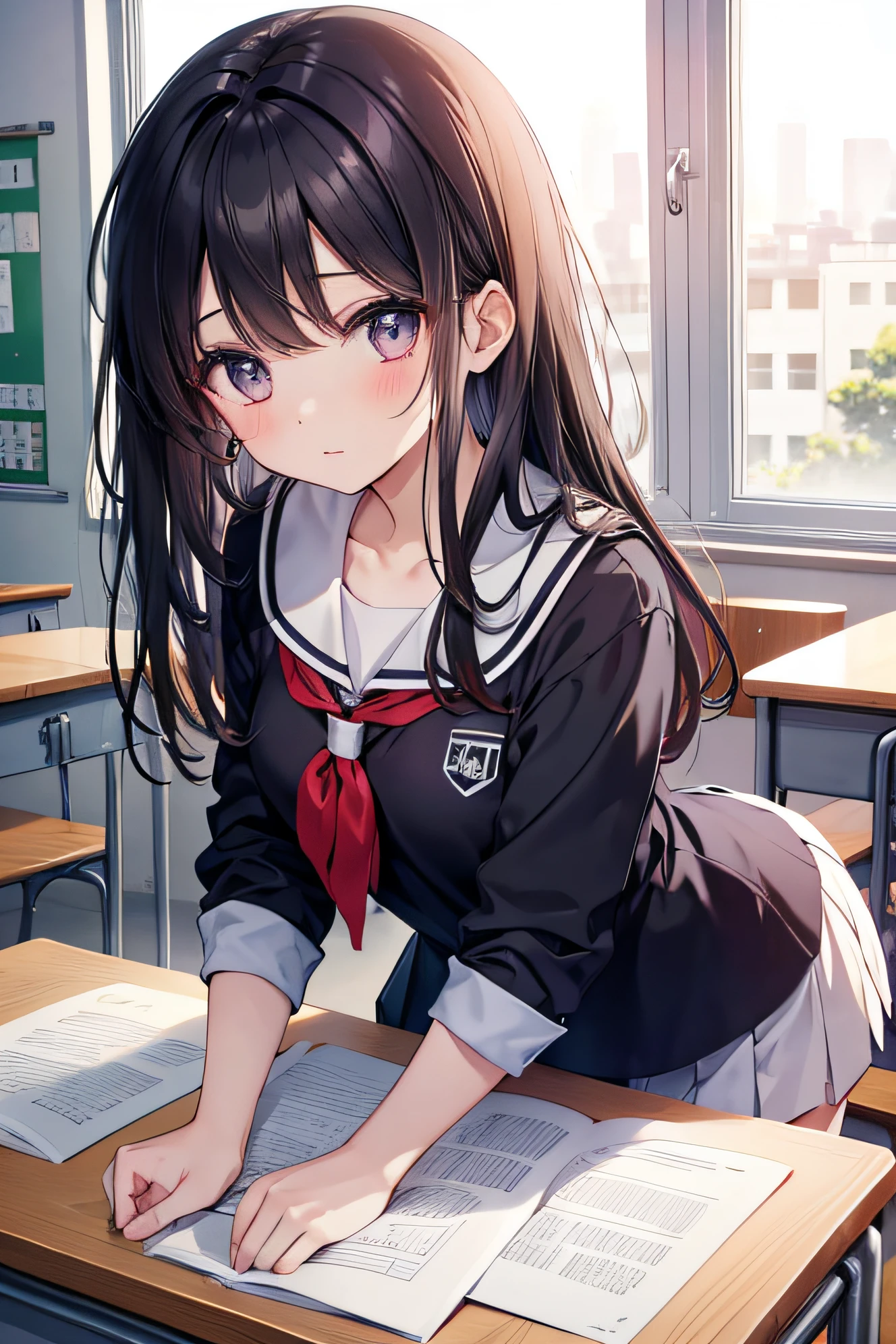 beautiful Girl stare 校服 Classroom invite A dark-haired