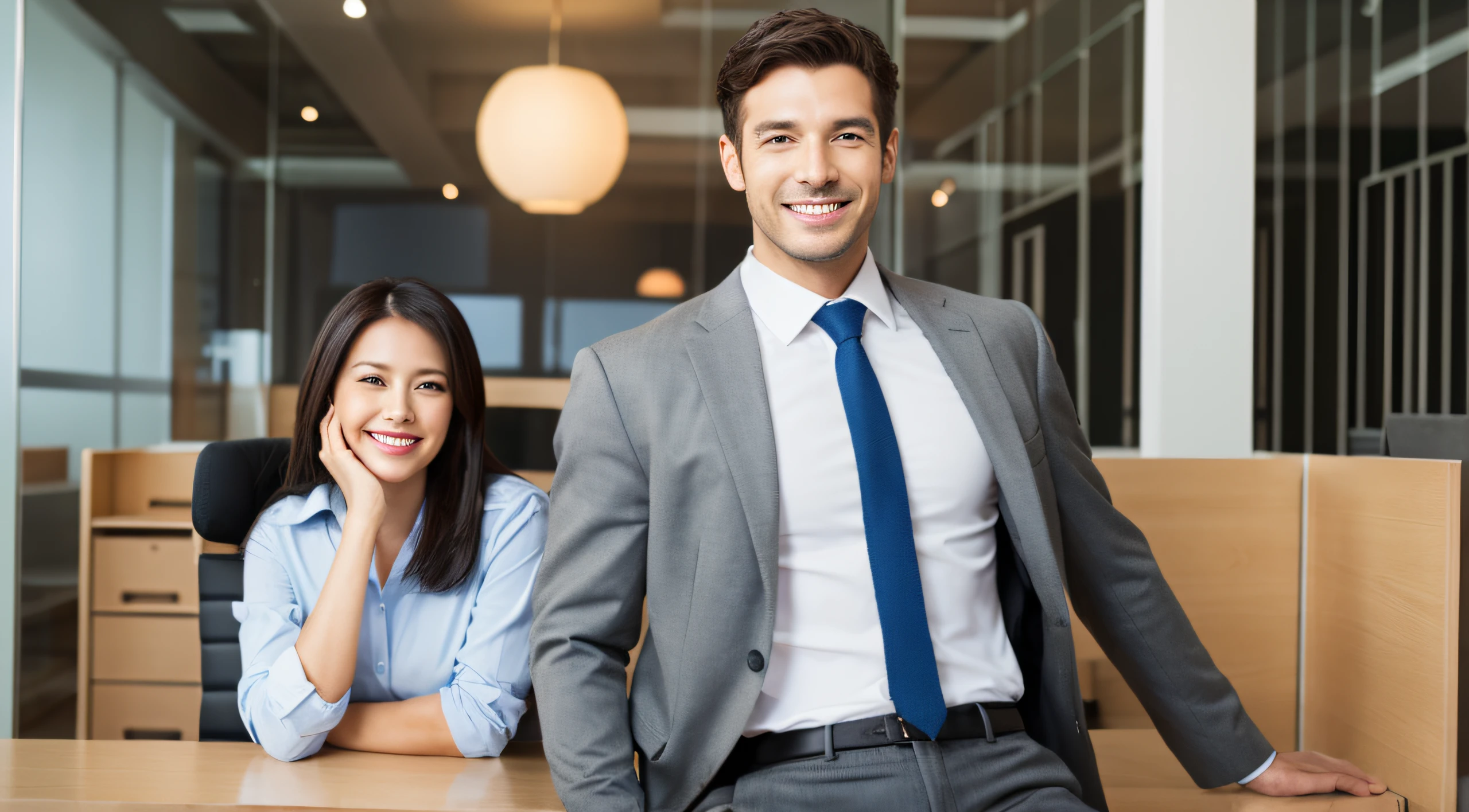 businessman woman and man s Office A smile