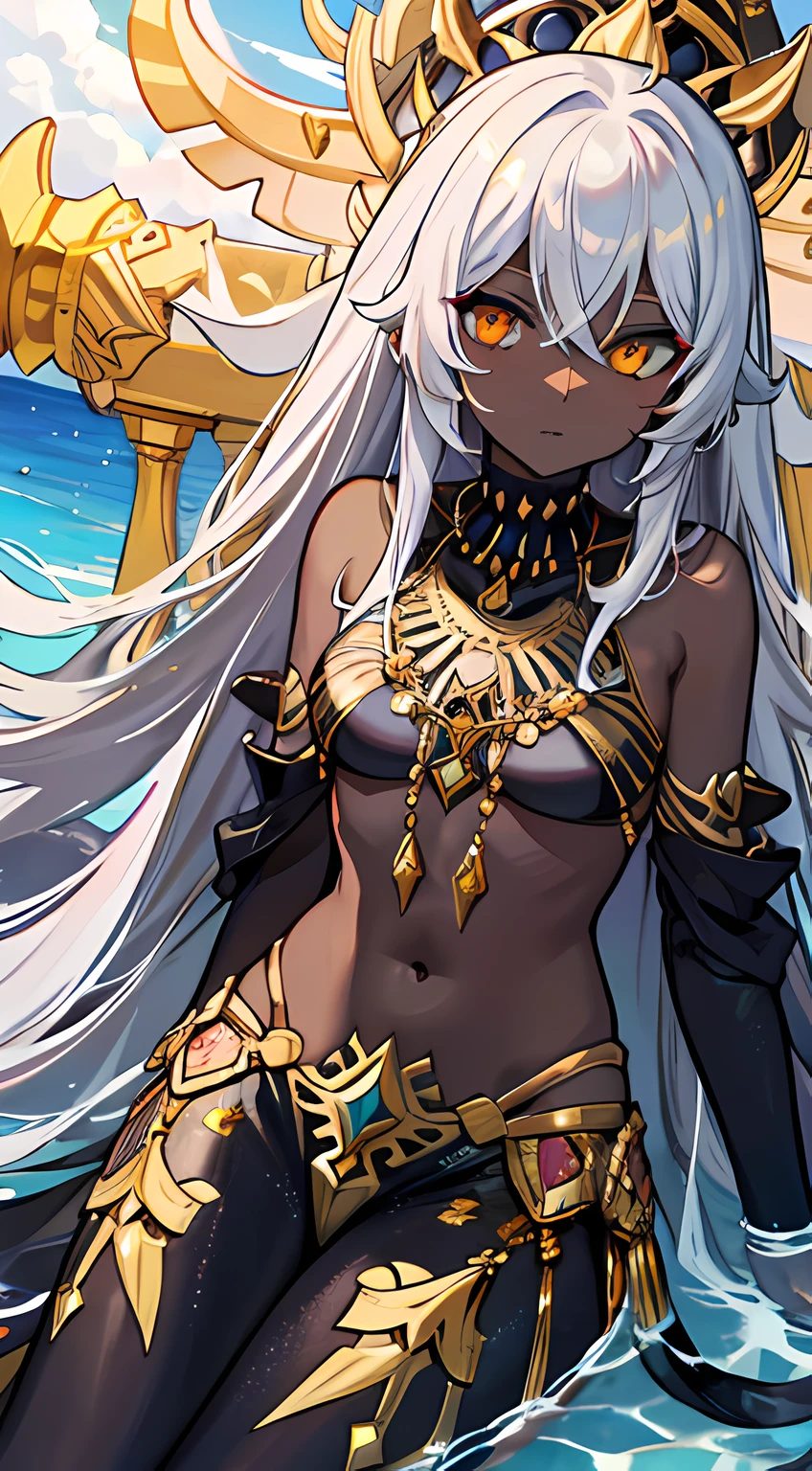 levaiatan, ocean, monster, golden eyes, golden details, dark skin with white details