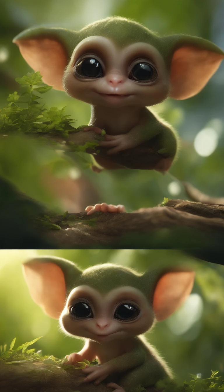 真实感, Realism, Close up of cute tiny fireflies around a huge oak tree, Morning lighting, dew, illuminate the bush, a detailed painting, cgsociety, Detailed painting, artstation hd, high detail, cgsociety, photo realism, Concept art, artstation hd, official arts, bokeh , (CBZBB:1.25), ((gremlin),Zhkute, Small, baby, Beautiful, Fantasy art, deviant art, trending artstation, Digital Art, Detailed, Realistic, humanoid, character, tiny, Cinematic shot, cinematic portrait of a mole gremlin, cute character, looks like a gremlin, large ears, elongated nose,,,, 真实感, Realism, tmasterpiece, Brad Jongsan walks in the jungle (Night of the Fireflies), (higly detailed: 1 1), rough face, natural skin, hiquality, NSFW, pretty eyes, (Detailed face and eyes), (s face: 1 2), tumult, Complementary, real-photo, .....PSD, Lightweight Film Photography, sharp-focus, contrast lighting, Detail Skin, high resolution 8k, Crazy detailing, Realistic, professional photo of a, 8K UHD, dslr, soft light, hiquality, film grains, Fujifilm XT3