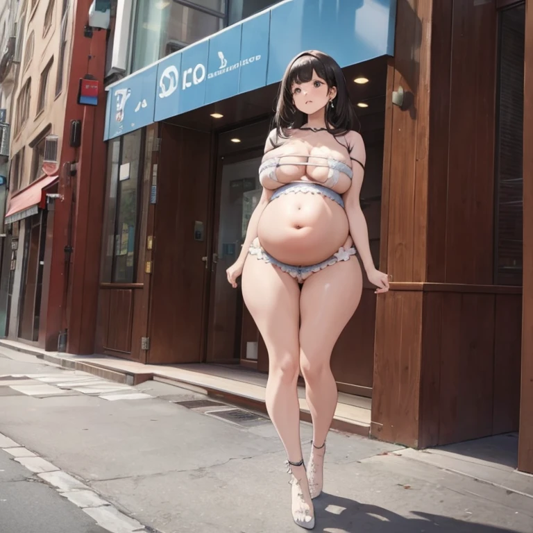 Full body, pregnant, huge belly, huge breasts, thick thighs, very thight clothes, high heels, best quality