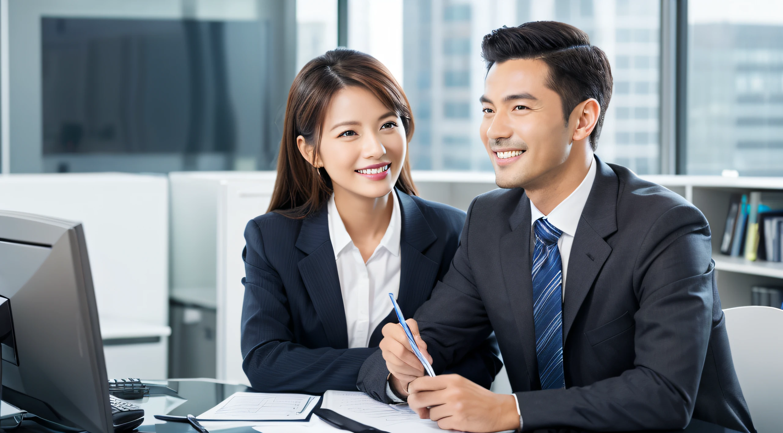 businessman woman and man s Office A smile
