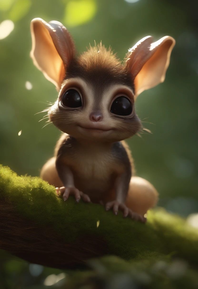 真实感, Realism, Close up of cute tiny fireflies around a huge oak tree, Morning lighting, dew, illuminate the bush, a detailed painting, cgsociety, Detailed painting, artstation hd, high detail, cgsociety, photo realism, Concept art, artstation hd, official arts, bokeh  ,Cute alien creatures that look like gremlins, (CBZBB:1.25), ((gremlin),Zhkute, Small, baby, Beautiful, Fantasy art, deviant art, trending artstation, Digital Art, Detailed, Realistic, humanoid, character, tiny, Cinematic shot, cinematic portrait of a mole