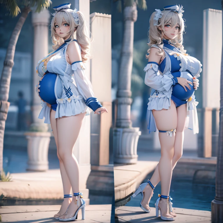 Full body, pregnant, huge belly, huge breasts, thick thighs, very thight clothes, high heels, best quality