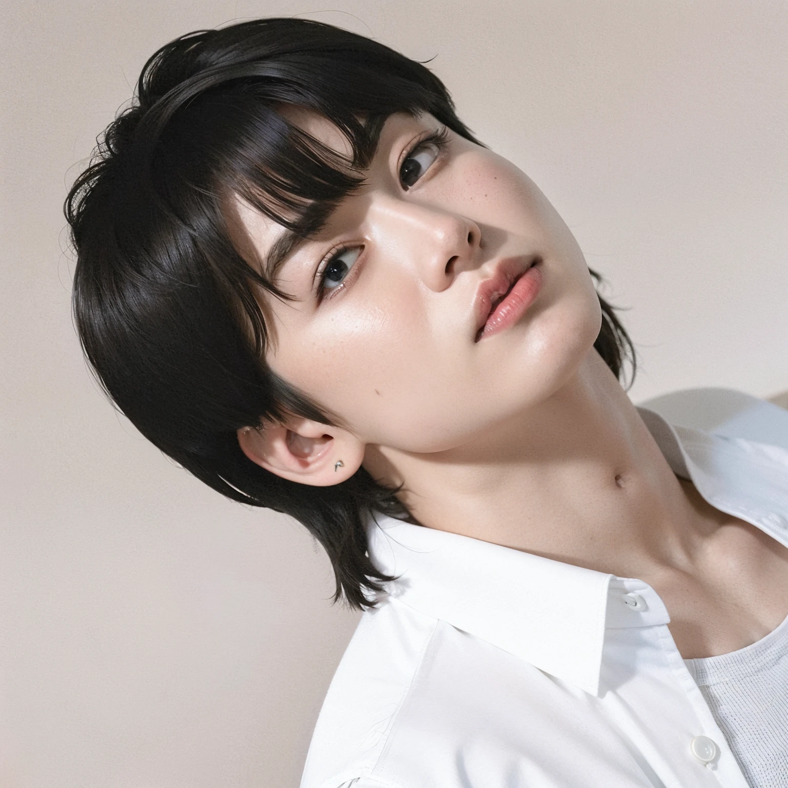 Un primer plano de una persona con camisa blanca y corbata, Cai Xukun, Jinyoung Shin, Hyung Tae, Kim Doyoung, Yanjun Chengt, jungkook, Jung Jaehyun, Hong June Hyung, Wonbin Lee, inspirado por Bian Shoumin, Ulzzang masculino, Hyung Tae Kim, con el pelo corto, delicate androgynous prince