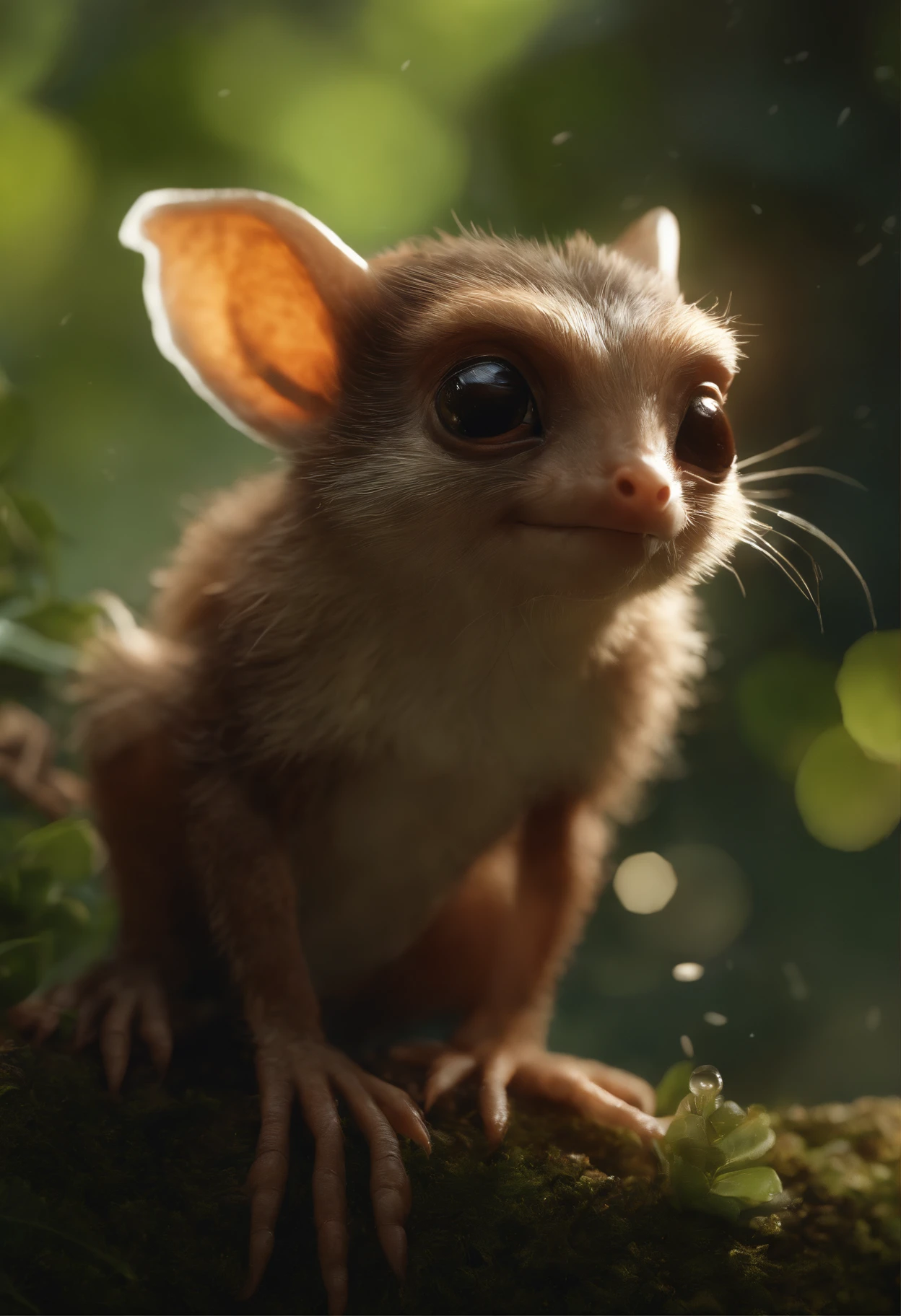 真实感, Realism, Close up of cute tiny fireflies around a huge oak tree, Morning lighting, dew, illuminate the bush, a detailed painting, cgsociety, Detailed painting, artstation hd, high detail, cgsociety, photo realism, Concept art, artstation hd, official arts, bokeh ,Cute alien creatures,Tiny creatures, (CBZBB:1.25), ((gremlin),Zhkute, Small, baby, Beautiful, Fantasy art, deviant art, trending artstation, Digital Art, Detailed, Realistic, humanoid, character, tiny, Cinematic shot, cinematic portrait of a mole gremlin, cute character, looks like a gremlin, large ears, elongated nose, five toes on paws, a huge acorn in its paws, 真实感, Realism, tmasterpiece, Brad Jongsan walks in the jungle (Night of the Fireflies), (higly detailed: 1 1), rough face, natural skin, hiquality, NSFW, pretty eyes, (Detailed face and eyes), (s face: 1 2), tumult, Complementary, real-photo, .....PSD, Lightweight Film Photography, sharp-focus, contrast lighting, Detail Skin, high resolution 8k, Crazy detailing, Realistic, professional photo of a, 8K UHD, dslr, soft light, hiquality, film grains, Fujifilm XT3.