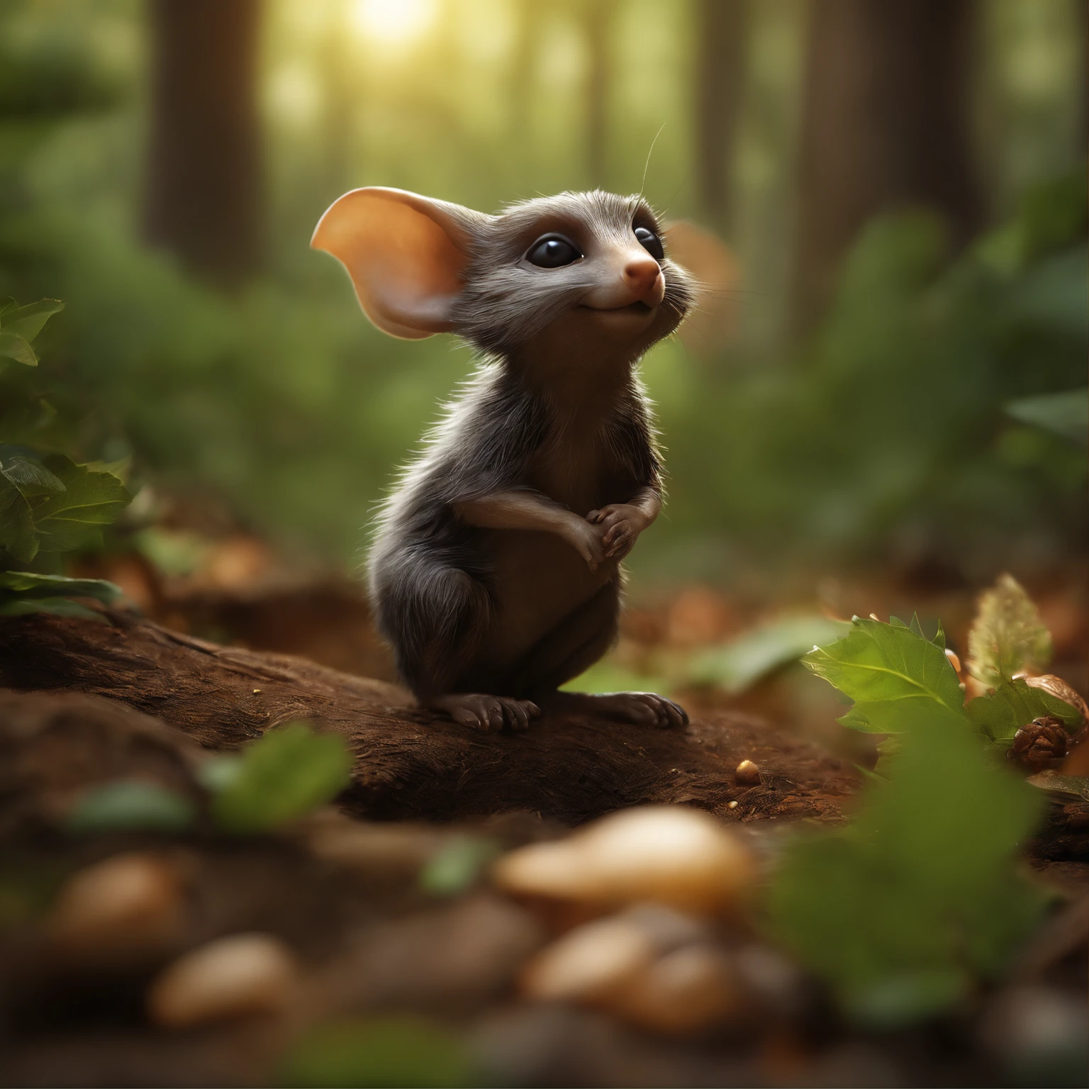 真实感, Realism, Close up of cute tiny fireflies around a huge oak tree, Morning lighting, dew, illuminate the bush, a detailed painting, cgsociety, Detailed painting, artstation hd, high detail, cgsociety, photo realism, Concept art, artstation hd, official arts, bokeh   ,(CBZBB:1.25), ((gremlin),Zhkute, Small, baby, Beautiful, Fantasy art, deviant art, trending artstation, Digital Art, Detailed, Realistic, humanoid, character, tiny, Cinematic shot, cinematic portrait of a mole     ,gremlin, mole-like, bright silver and brown, long tail, large ears, covered with silver fur, water, stands on the shore, Best Quality, Masterpiece, in style of dark fantasy art, gremlin, mole-like, bright silver and brown, long tail, double nose, huge ears, covered with silver fur,tousled, five toes on each paw, holding a huge acorn in his paws, I&#39;m standing in a forest clearing under the foliage of bast., acorns lie in the clearing, acorns glow, Crickets fly, Best Quality, Masterpiece, in style of dark fantasy art, fantasy-inspired, in the style of John Tolkien,