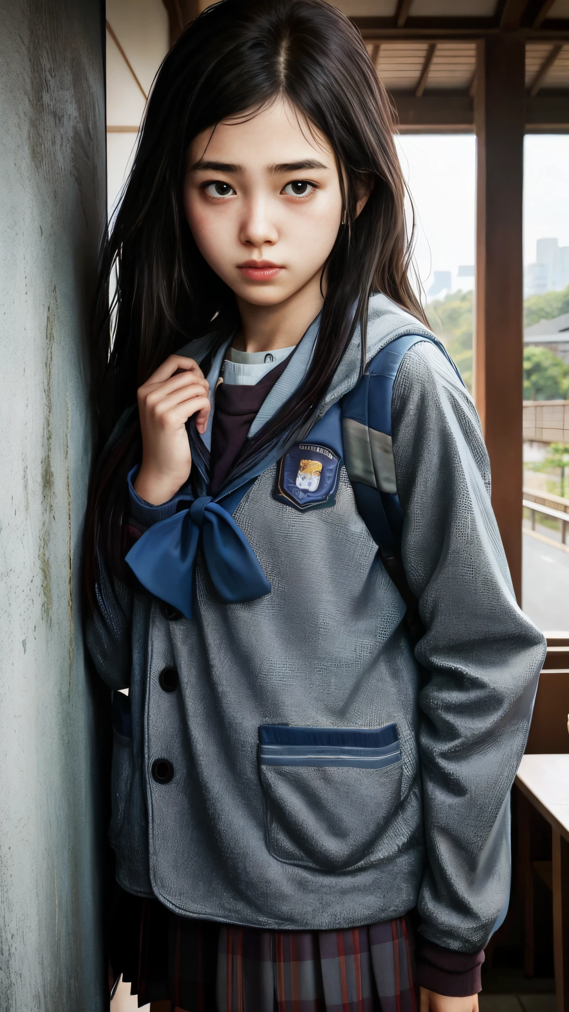 16 year old pre-teen, Japanese school uniform, man raping girl, photorealistic