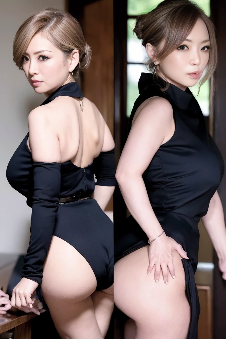 (((72 year old Japanese woman))), ((Sagging under the eyes)),(((nasolabial folds))),masutepiece, Best Quality, Photorealsitic, super detailed skin, Sharpen, Perfect Anatomy, Anatomy,独奏,Longhaire,((old body)), (((Sagging udder))), (thick waist),(flabby body)(,Plump body),(((bunk butt))),Serious look,Mature AV Actress, glamor, A sexy,(((Fair skin with many wrinkles))), erect through,black office lady suit(Pants type), Staring at this, (((s ass))),