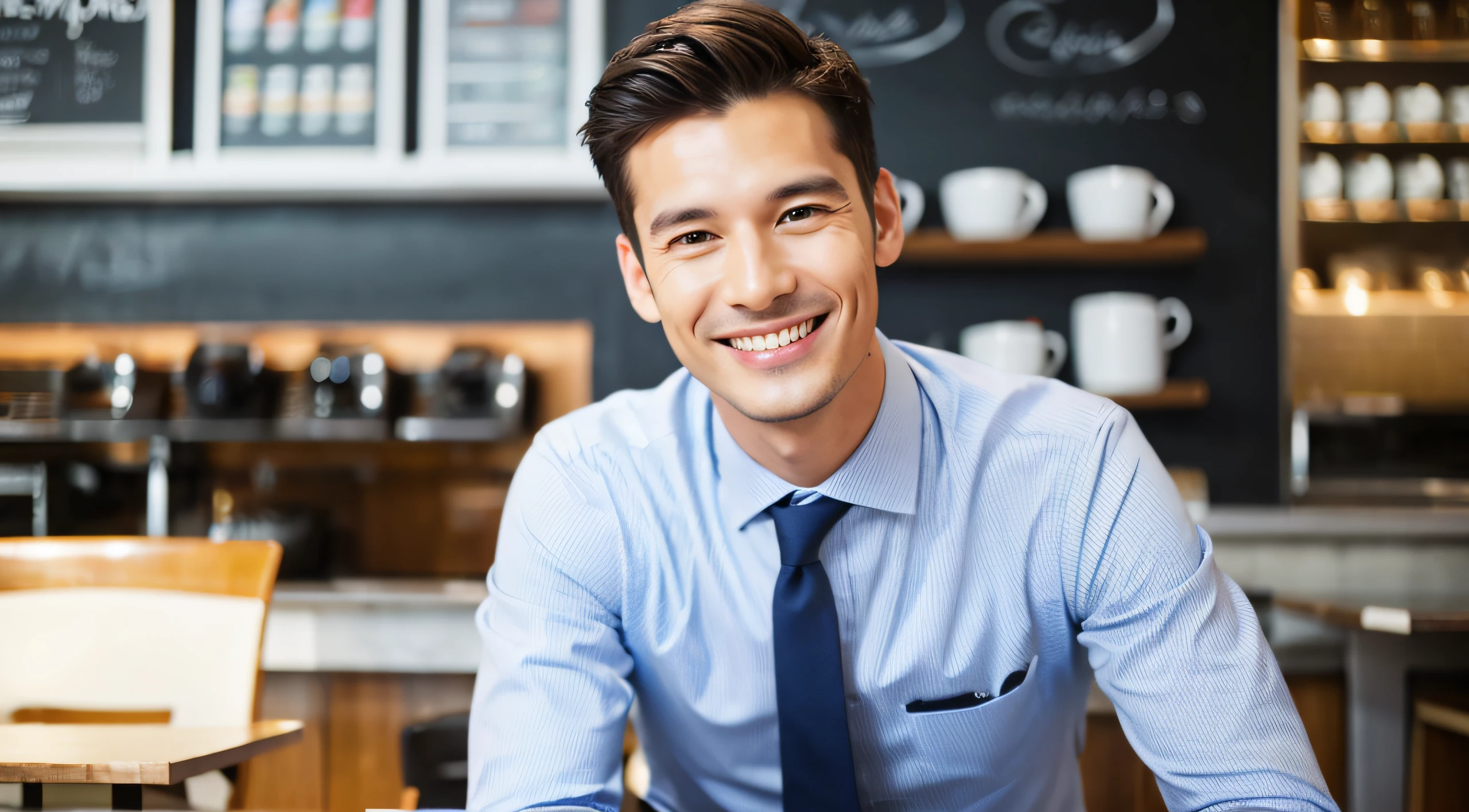 Stylish café　Smiling businessman