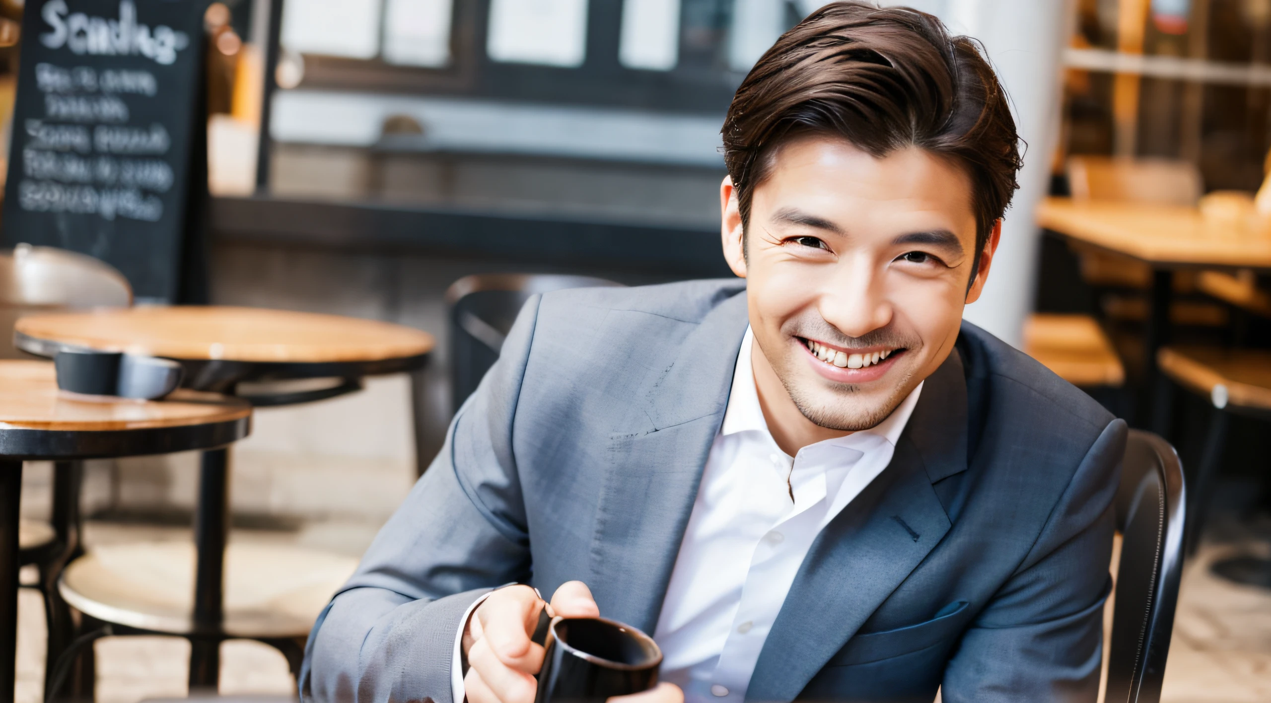 Stylish café Smiling businessman