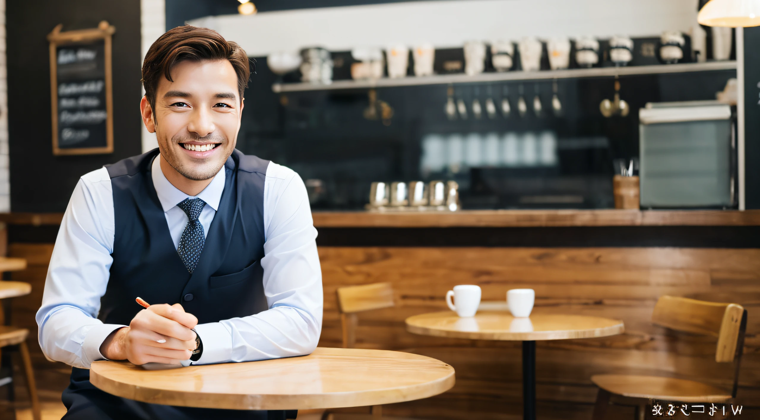Stylish café Smiling businessman