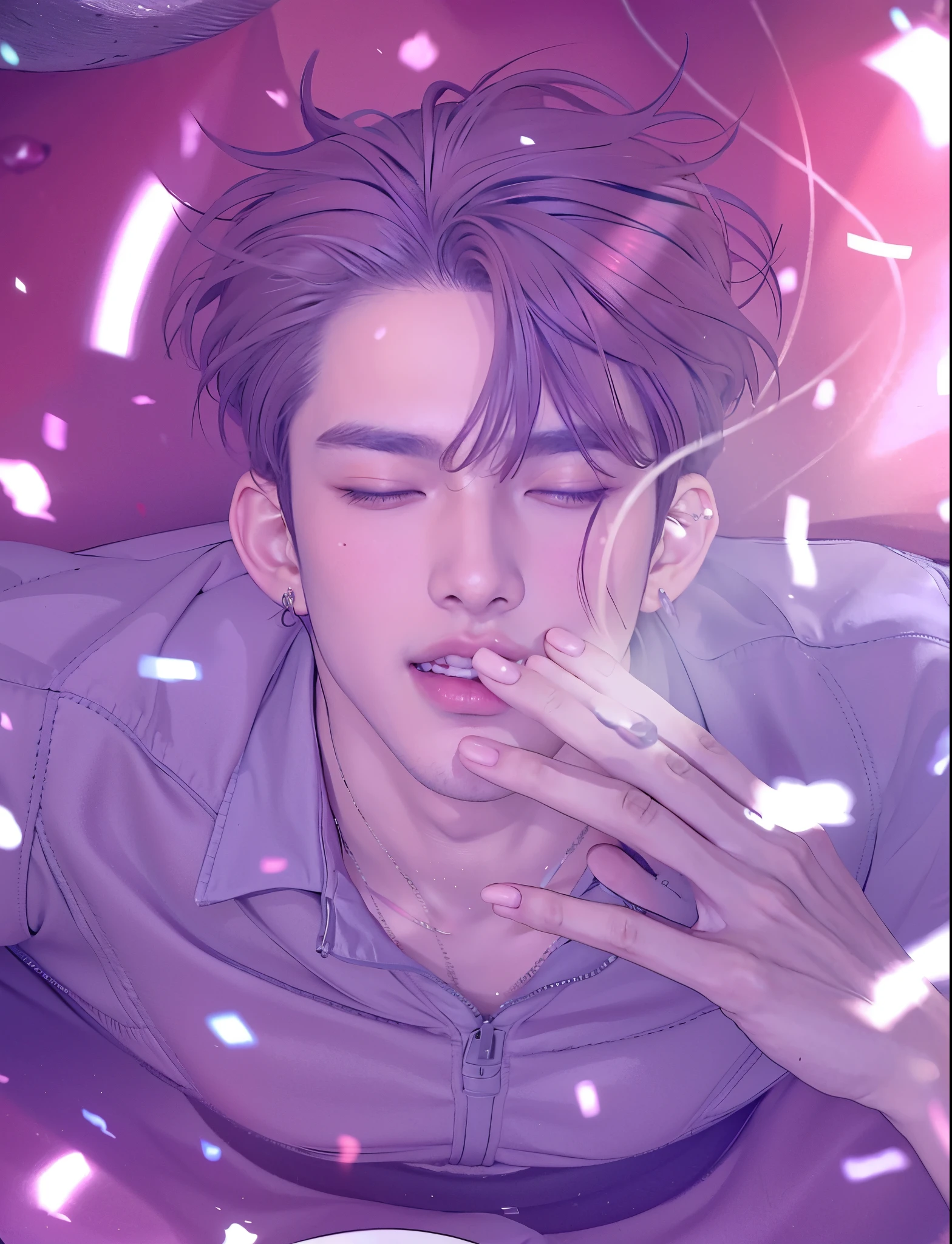Masterpiece,1boy,male,face,closed his eyes while laughing,tan skin,brown skin,while smoking,best quality,portrait of a man,smooth skin,clean man,green eyes,tan skin
