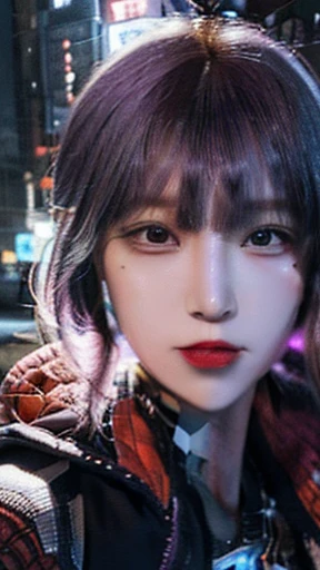 (gyeongsan:1.5), close up, masterpiece, best quality, raw photo, photorealistic, face, incredibly absurdres, beautiful girl, cute, short hair, depth of field, highres, ultra-detailed, finely detail, extremely detailed, extremely detailed eyes and face, sharp pupils, realistic pupils, sharp focus, ccinematic lighting spider - man and the sinister spider - woman, spider - gwen, spider-gwen, ( ( spiderwoman ) ), spider woman, spiderverse, spider - verse art style, gwen stacy, textless, spider gwen, miles morales, into the spider verse, into the spiderverse, artgerm and ilya kuvshinov, marvelous, spiderwoman!!A girl with long black hair that wavy on the bottom, wearing a purple and black spiderman outfit with a purple hoodie and four piercings in each ear. Spider-Man in purple titanium armor, hdr, hyper HD, 6.40,000, highly detailed, professional photoshooting:Sergio Nogueira, trending on artstationh, unreal-engine, Vivid colors, High-resolution scanning,cinmatic lighting + 35mm, photography of + bokeh + lens flare glow + filmgrain, aesthetics,natural soft light,Blender and Photoshop,The trend is at ArtStation, iolibt, vfx,concept-art,، simple,ultra - detailed,Detailed drawing,vectorised,contours,profesional lighting,hyper HD,(Photorealsitic:1.4),RAW photography,Perfect eyes,8k