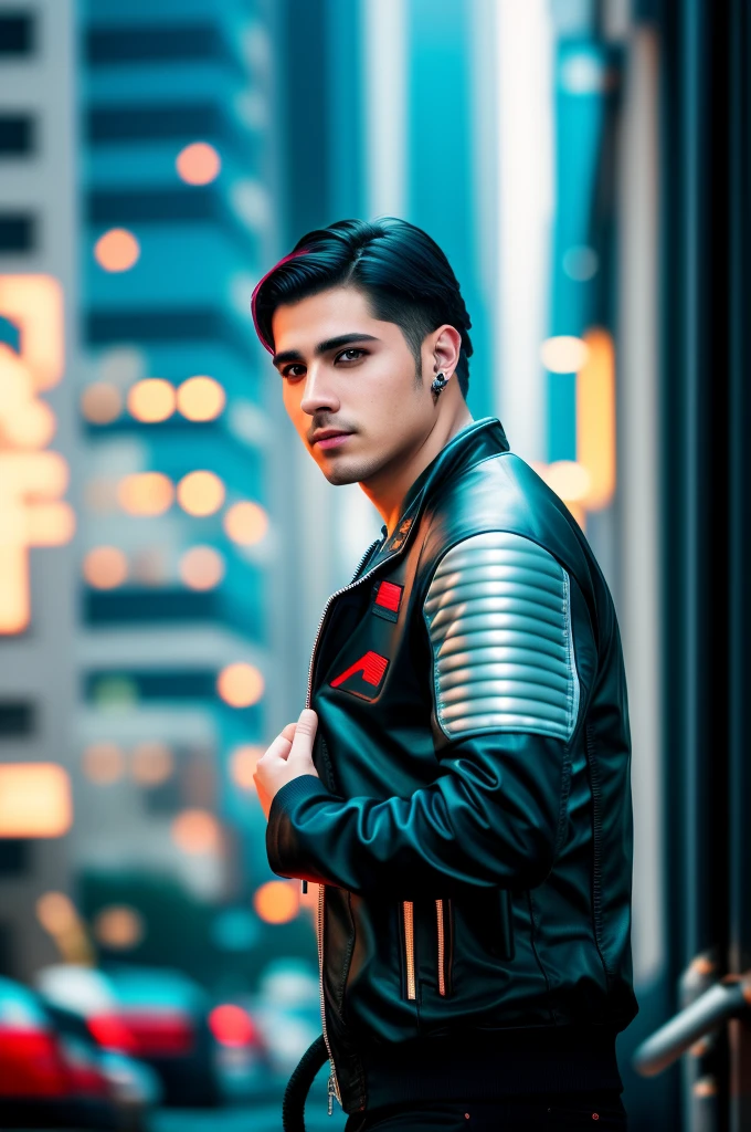 Change background cyberpunk handsome boy, realistic face, 4k, ultra realistic,