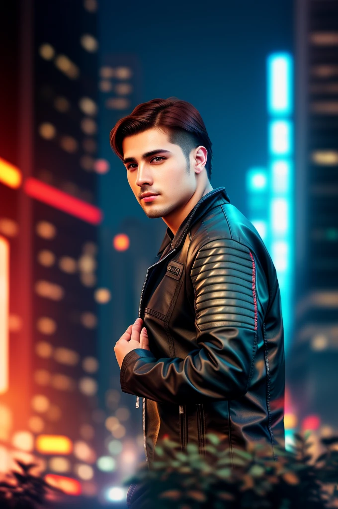 Change background cyberpunk handsome boy, realistic face, 4k, ultra realistic,