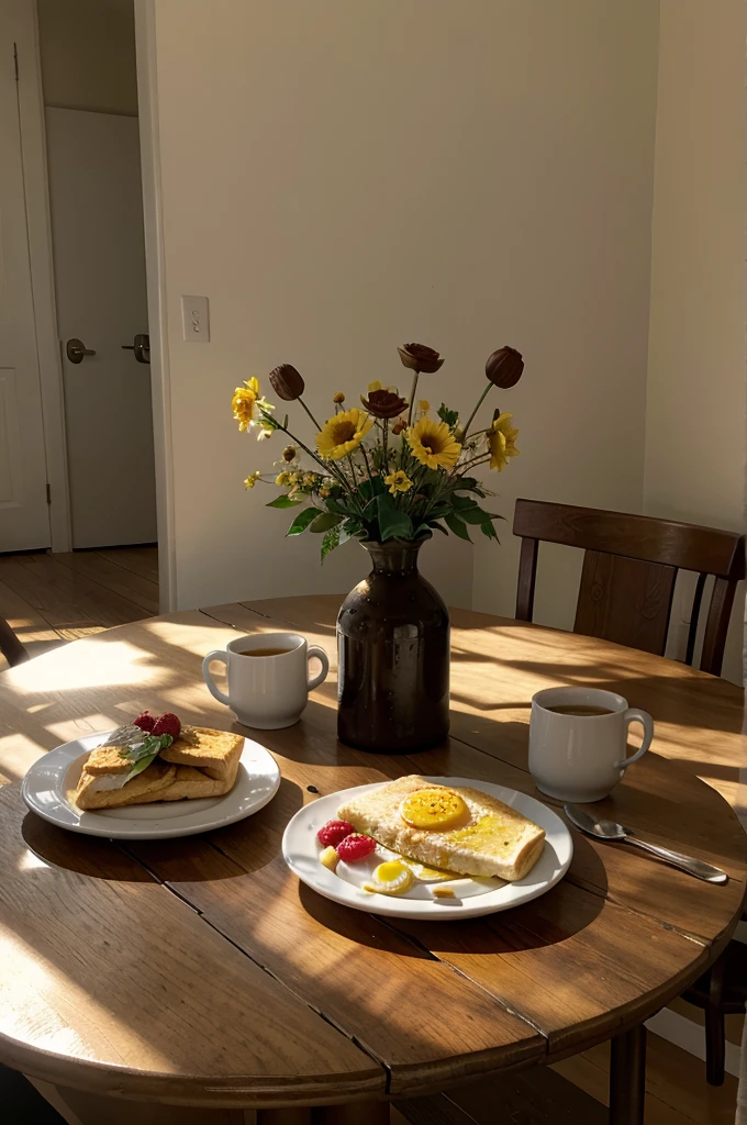 table with breakfast, sunlight