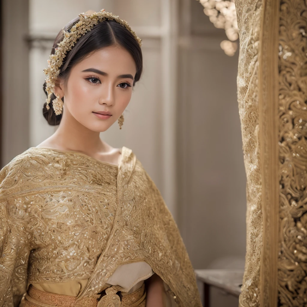 (best quality,4k,8k,highres,masterpiece:1.2),ultra-detailed,(realistic,photorealistic,photo-realistic:1.37),beautiful detailed eyes,beautiful detailed lips,extremely detailed eyes and face,long eyelashes,1 girl,Thai traditional costume,holding many flowers,delicate hand movements,richly colored,artistic rendering,soft lighting,serene background,graceful posture,fine embroidery,elaborate patterns