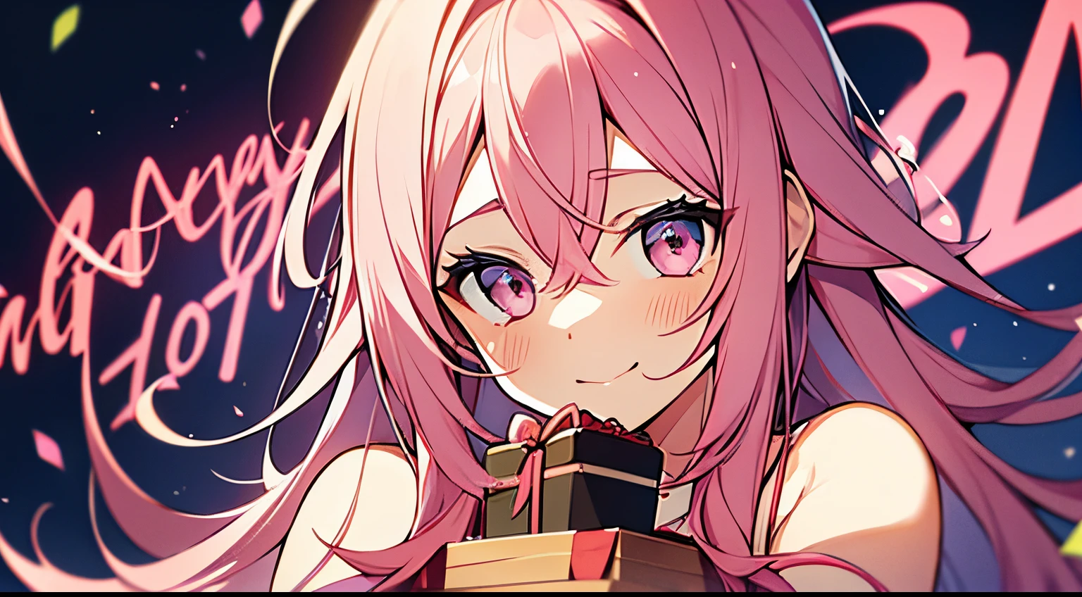 Woman, pink hair, cute face, upper body, birthday