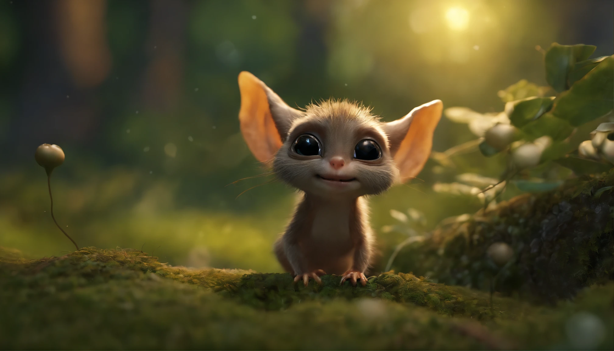 真实感, Realism, Close up of cute tiny fireflies around a huge oak tree, Morning lighting, dew, illuminate the bush, a detailed painting, cgsociety, Detailed painting, artstation hd, high detail, cgsociety, photo realism, Concept art, artstation hd, official arts, bokeh ,(CBZBB:1.25), ((gremlin, taupe),Zhkute, Small, baby, Beautiful, Fantasy art, deviant art, trending artstation, Digital Art, Detailed, Realistic, humanoid, character, loves music, holding a huge acorn in his paws, tiny, Cinematic shot, cinematic portrait of a mole gremlin, cute character, holding an acorn in his paws, looks like a gremlin, large ears, elongated nose,,,,,,, 真实感, Realism, tmasterpiece, Brad Jongsan walks in the jungle (Night of the Fireflies), (higly detailed: 1 1), rough face, natural skin, tousled, five toes, hiquality, NSFW, pretty eyes, (Detailed face and eyes), (s face: 1 2), tumult, Complementary, real-photo, ........PSD, Lightweight Film Photography, sharp-focus, contrast lighting, Detail Skin, high resolution 8k, Crazy detailing, Realistic, professional photo of a, 8K UHD, dslr, soft light, hiquality, film grains, Fujifilm XT3