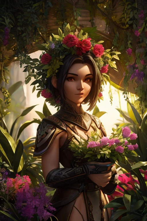 extremely detailed CG, cinematic lighting,
fantasy plant humanoid with flowers,
in plant body pitcher plant, meta humans,
8k rende, unreal engine,