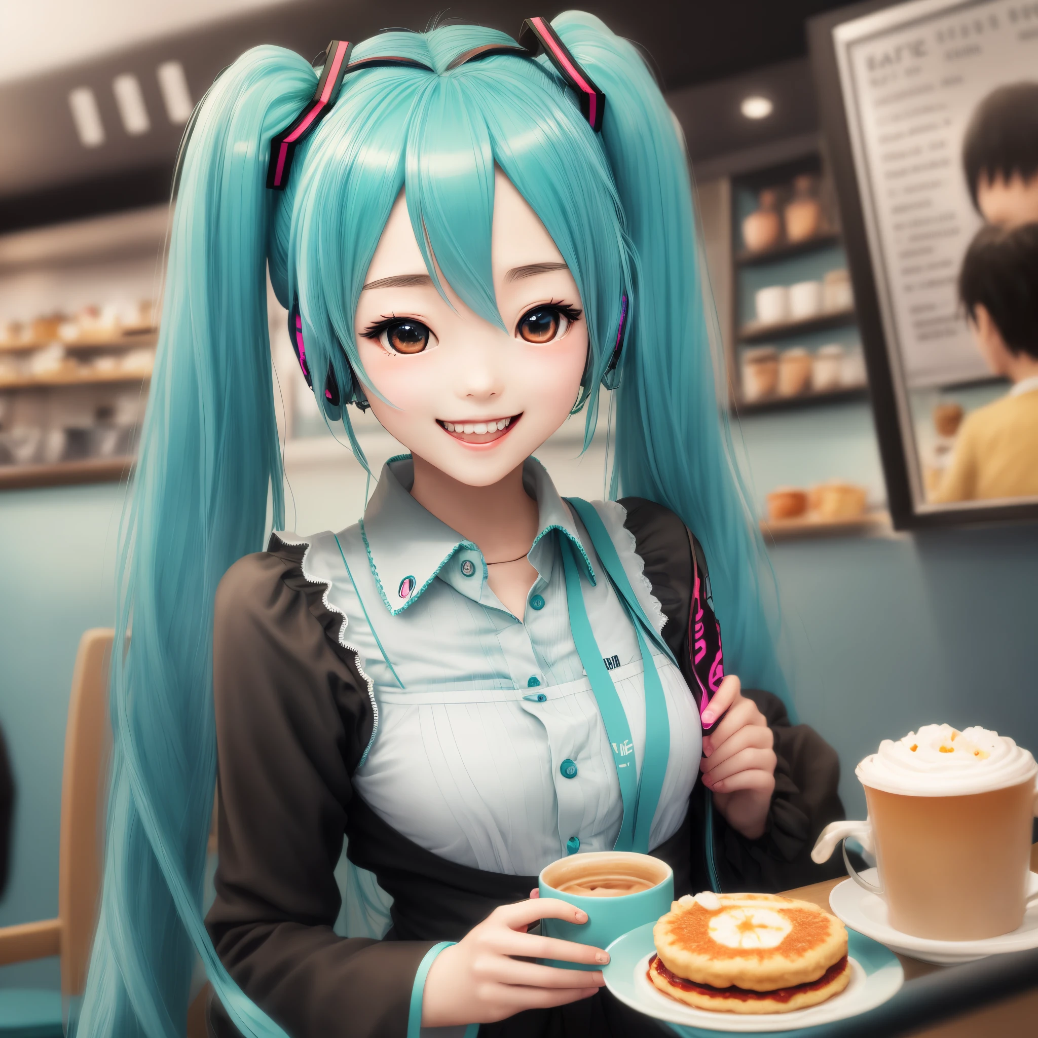 Hatsune Miku is at the cafe