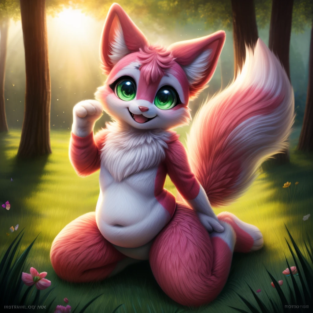 (best quality,4k,8k,highres,masterpiece:1.2),ultra-detailed,(realistic,photorealistic,photo-realistic:1.37),cute adorable furry kid,femboy body,showing cute feet,soft fur texture,vibrant colors,playful expression,fluffy tail,innocent eyes,warm and inviting environment,lovely smile,cheerful atmosphere,delightful giggles,small and chubby fingers,sparkling eyes,energetic pose,adorable outfit,beautiful sunlight,cozy surroundings,friendly demeanor,lush green grass,natural lighting,sunlit garden,gentle breeze,whimsical flowers,curious and joyful disposition,playful interaction with butterflies,happiness and pure joy,expressive body language,innocence and charm,colorful butterflies dancing around,lively and vibrant atmosphere,endearing personality