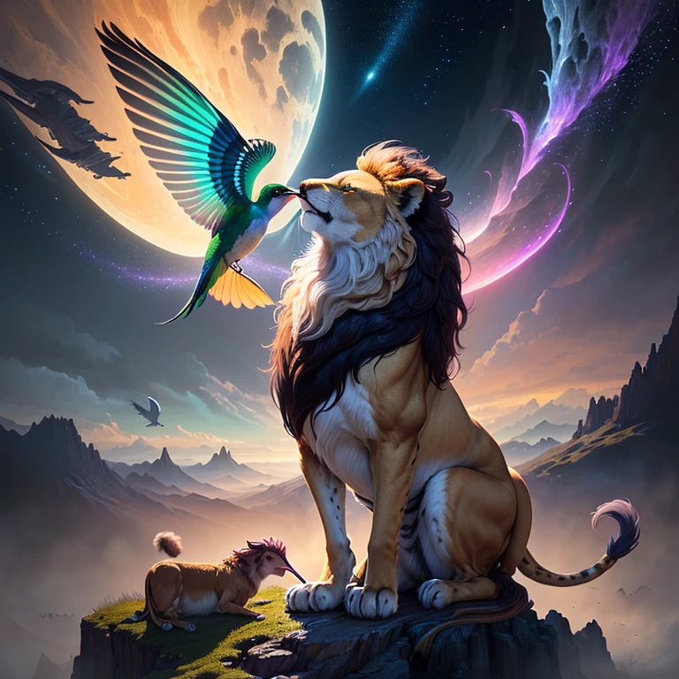 At the heart of the composition, majestic creatures gracefully traverse an otherworldly landscape, their forms bathed in a soft, ethereal glow. The AI program, with its intricate algorithms, breathes life into each animal, capturing their essence with a delicate balance of realism and fantasy. From the regal lion to the whimsical hummingbird, every creature becomes a storyteller on this canvas.